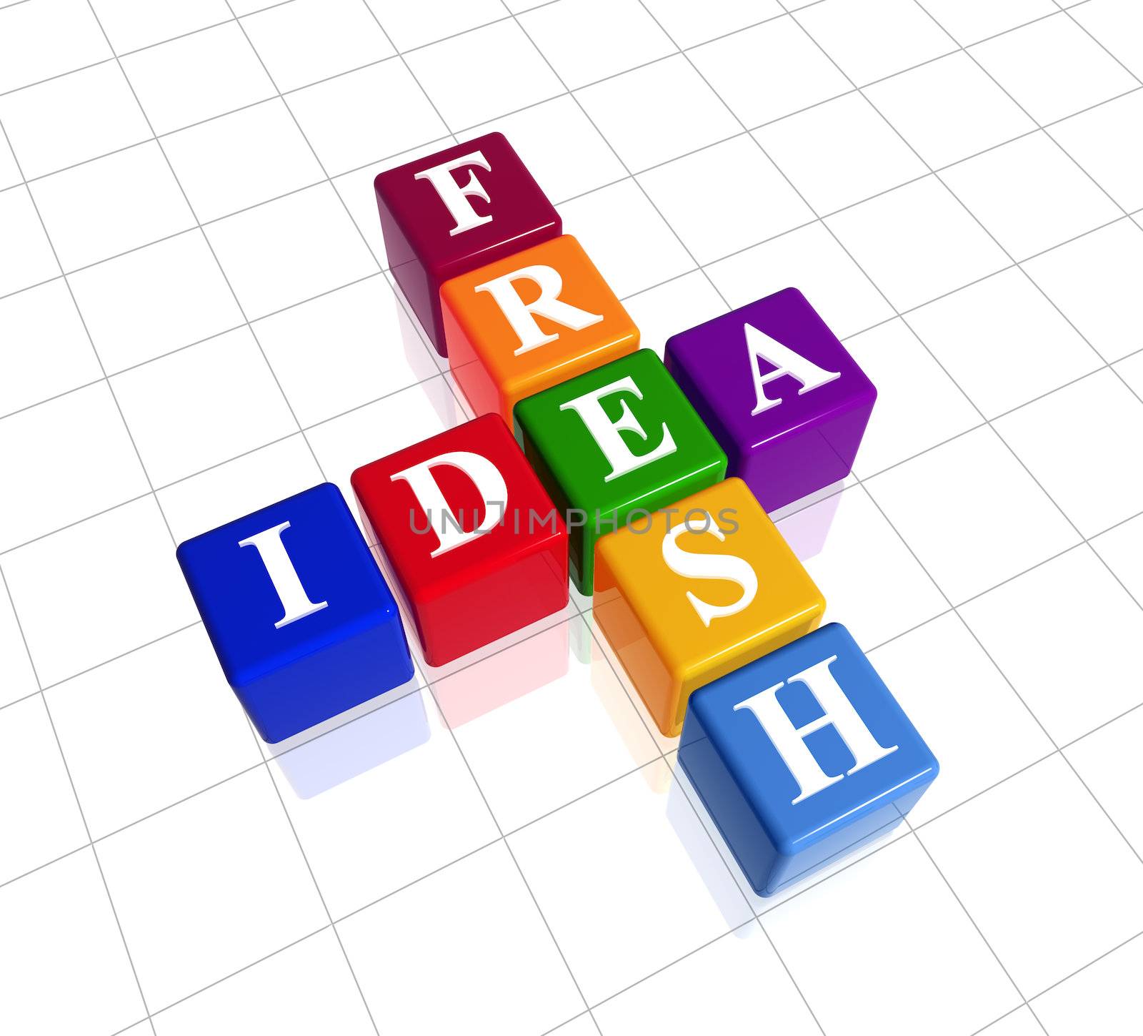 3d colour boxes with white letters with text - fresh idea, crossword