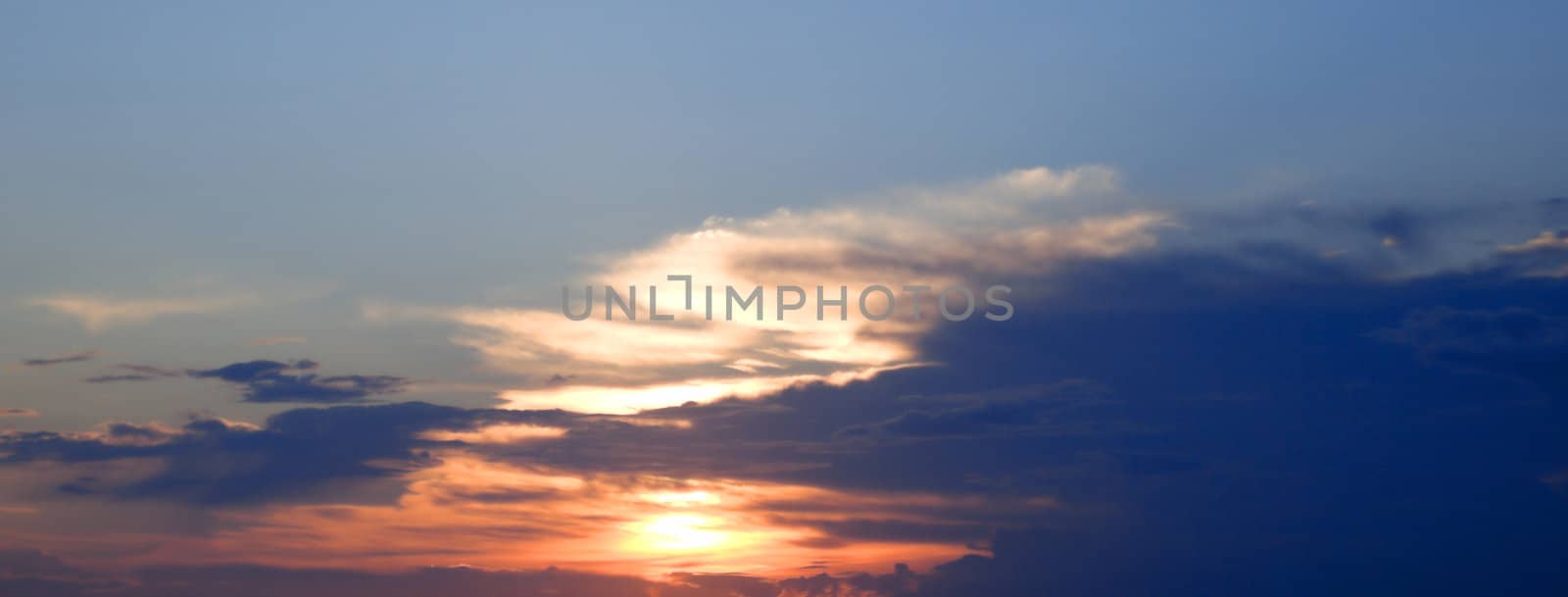 Photo of sunset on the cloudy sky
