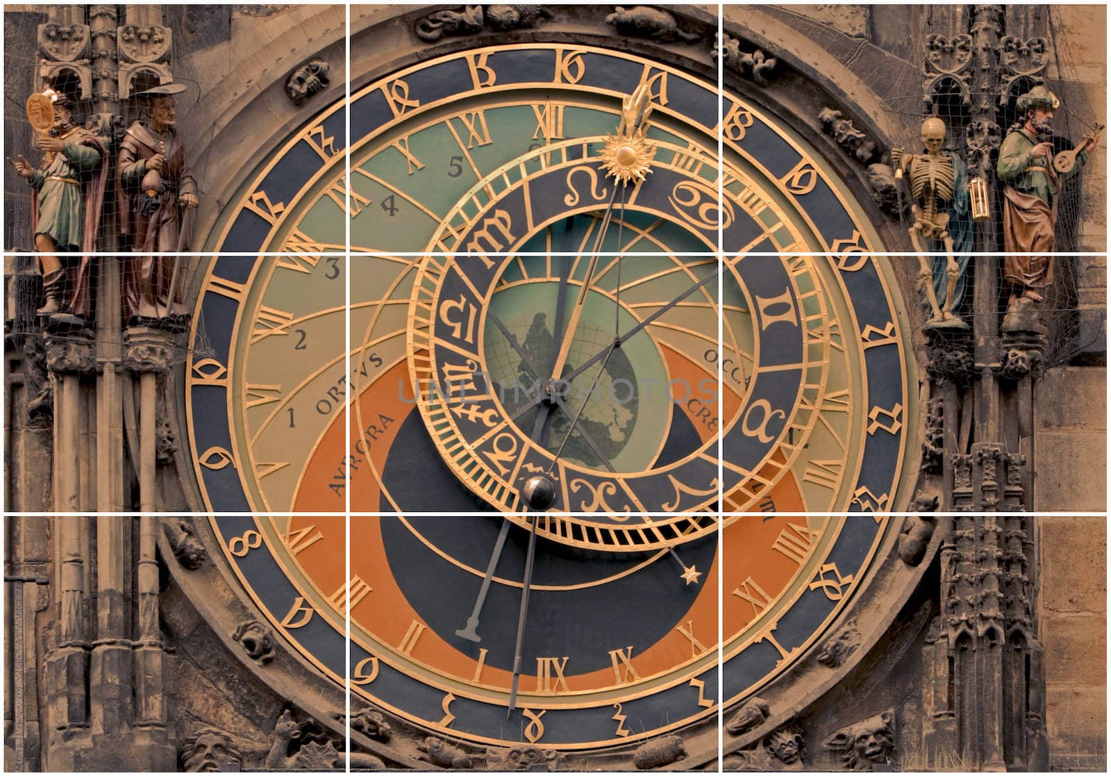 Segmented image of the astronomical clock from Prague.