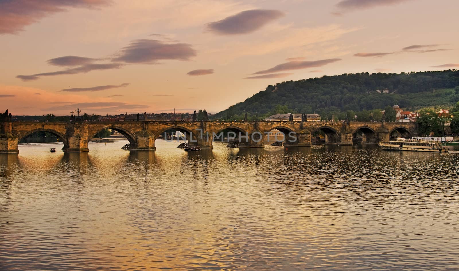 Dusk over the Charles Bridge,Prague.