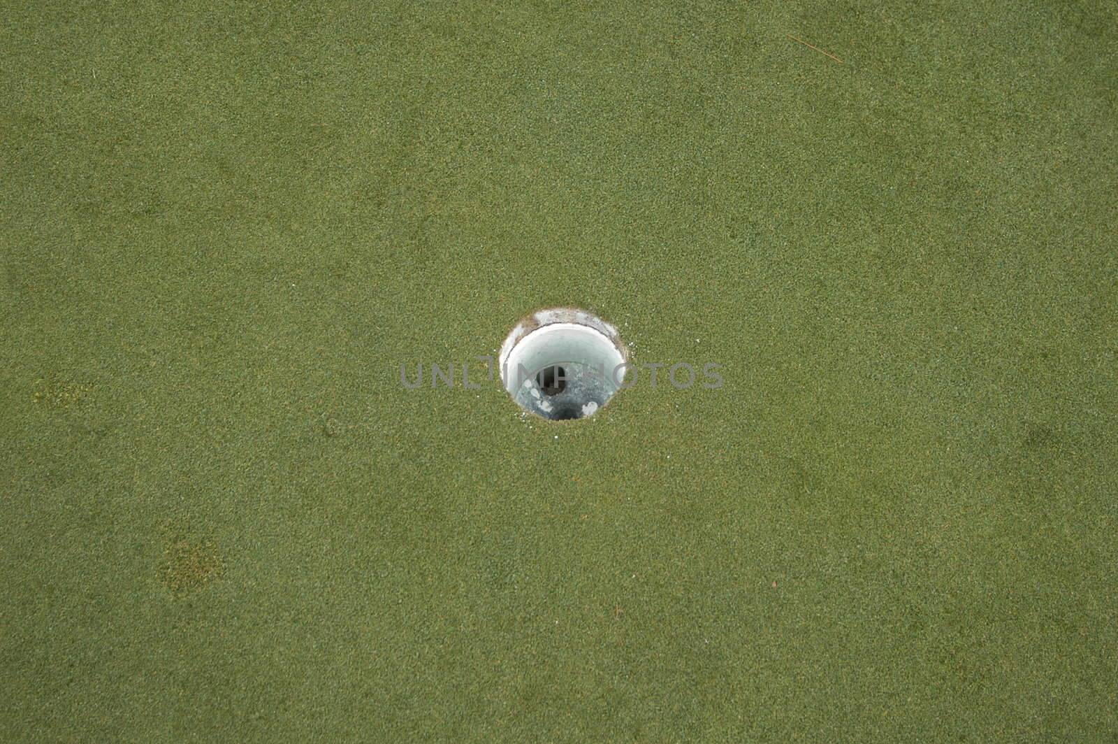 The round hole on a golf course green