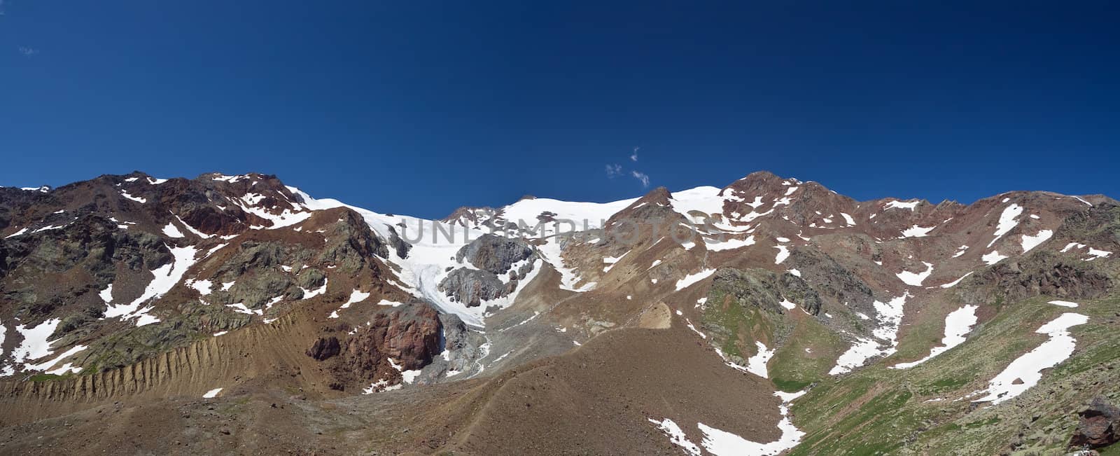 panorama of Cevedale mountain and glacier in Stelvio national park, Trentino, Italy
