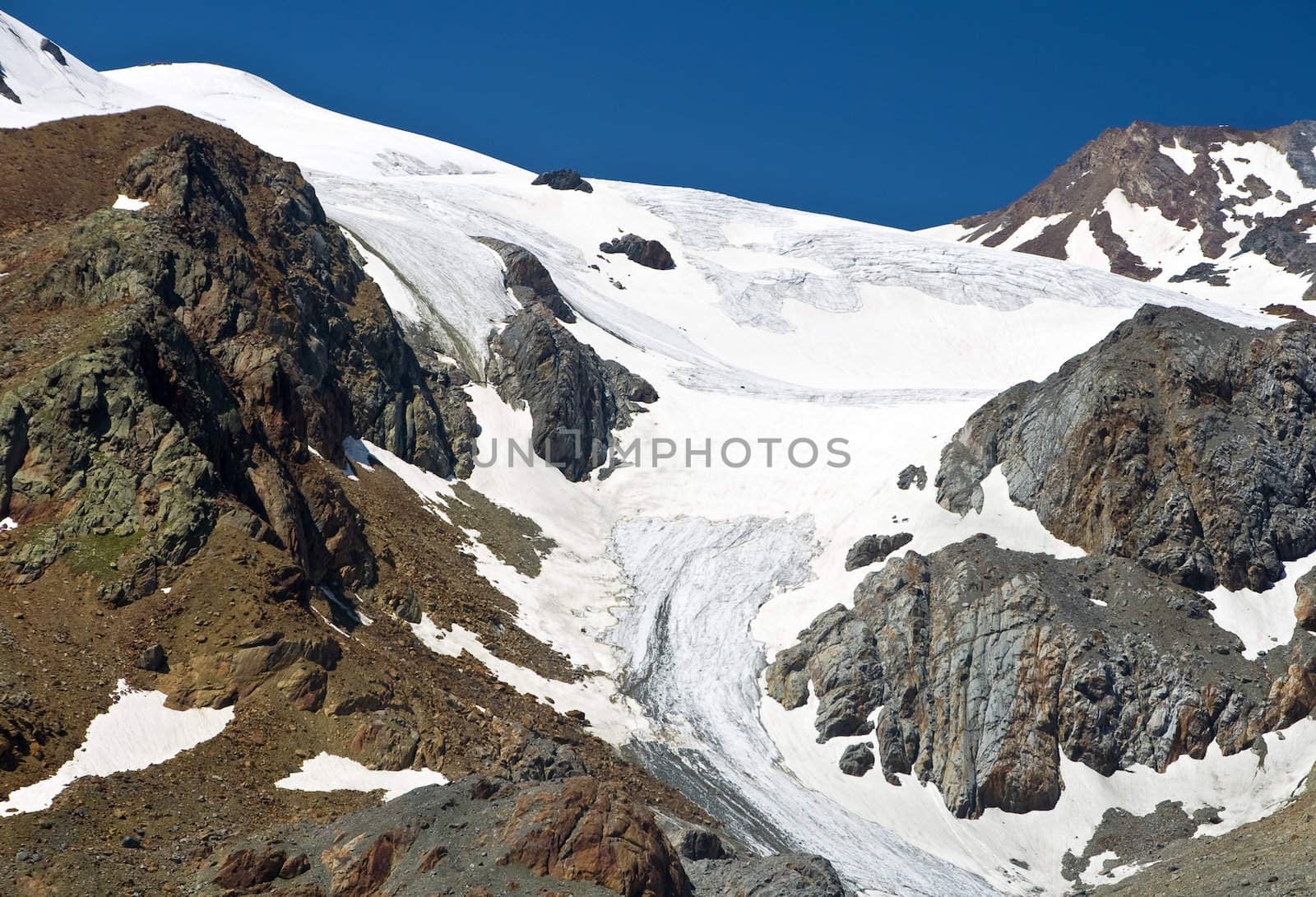 summer view of Larker Glacier, Cevedale mountain, in Stelvio National park, Italy