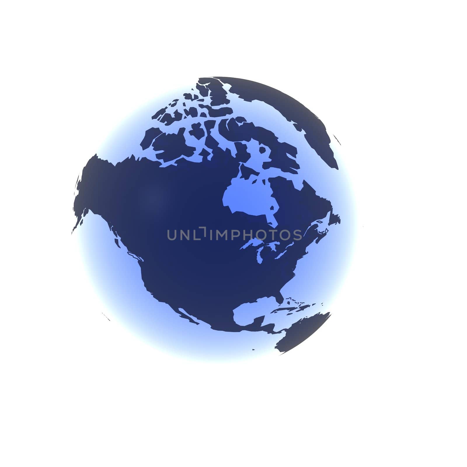 A globe with North America rendered in a soft blue gel.