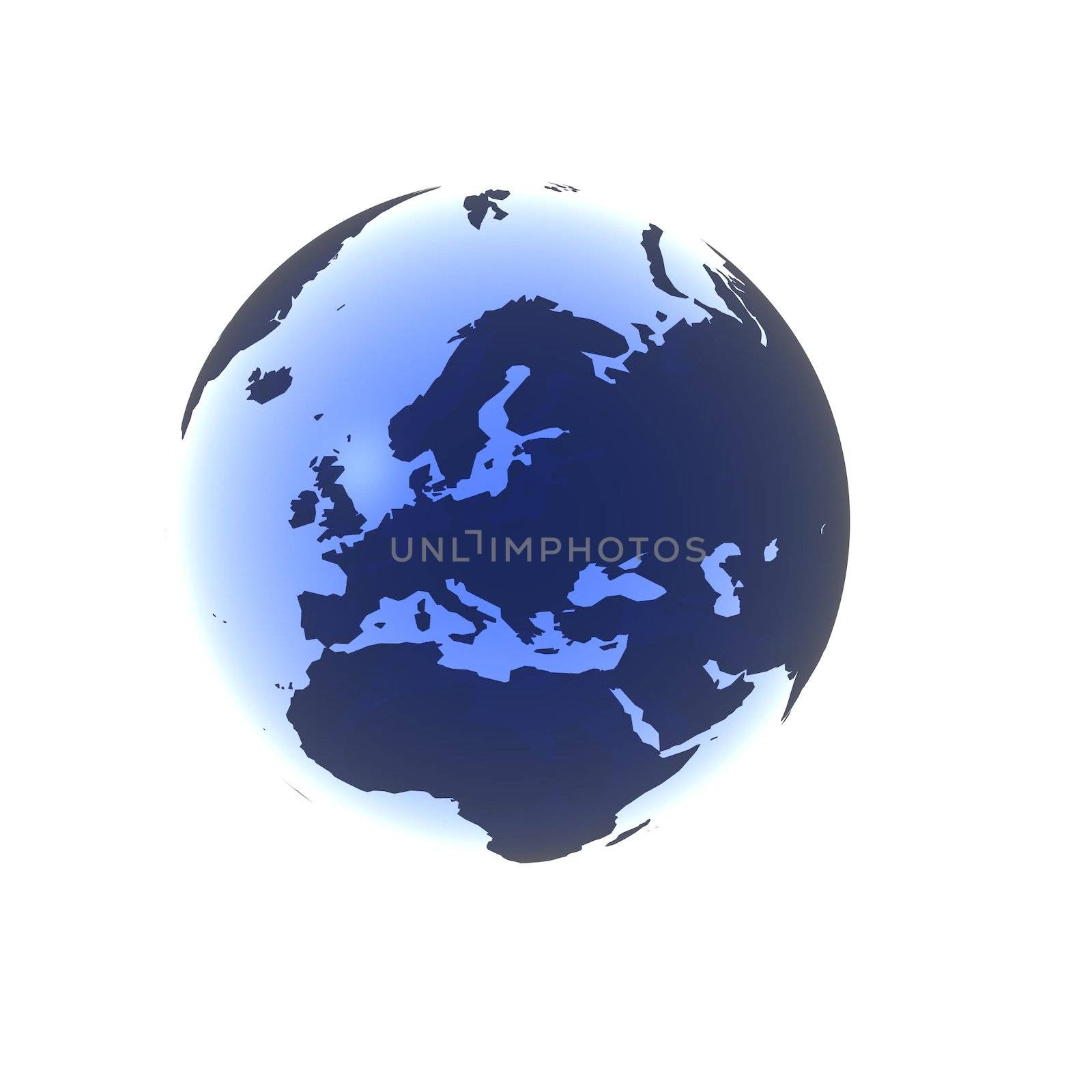 A globe with Europe rendered in a soft blue gel.