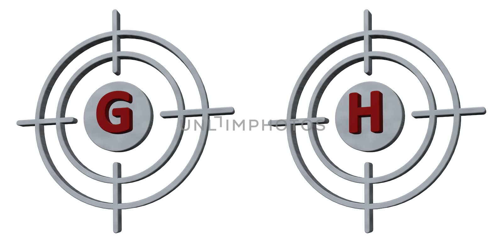 gun sights with the letters gh on white background - 3d illustration