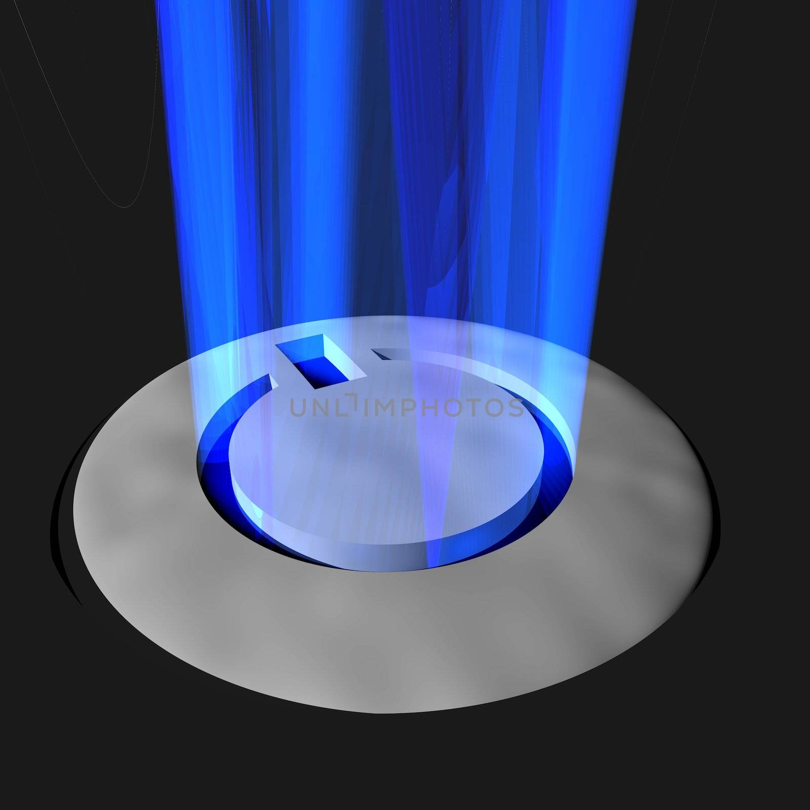 An electronic device�s power button glowing blue.