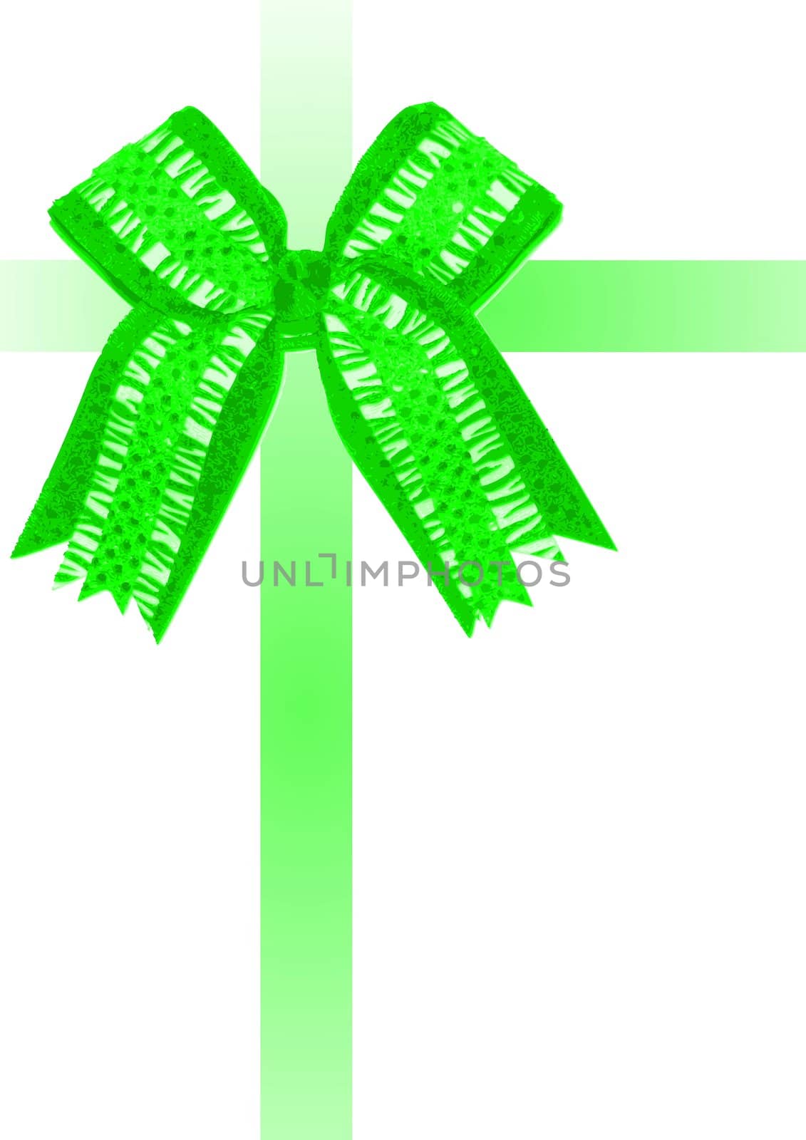 A green bow and ribbons wrapping the image as if it were a gift.