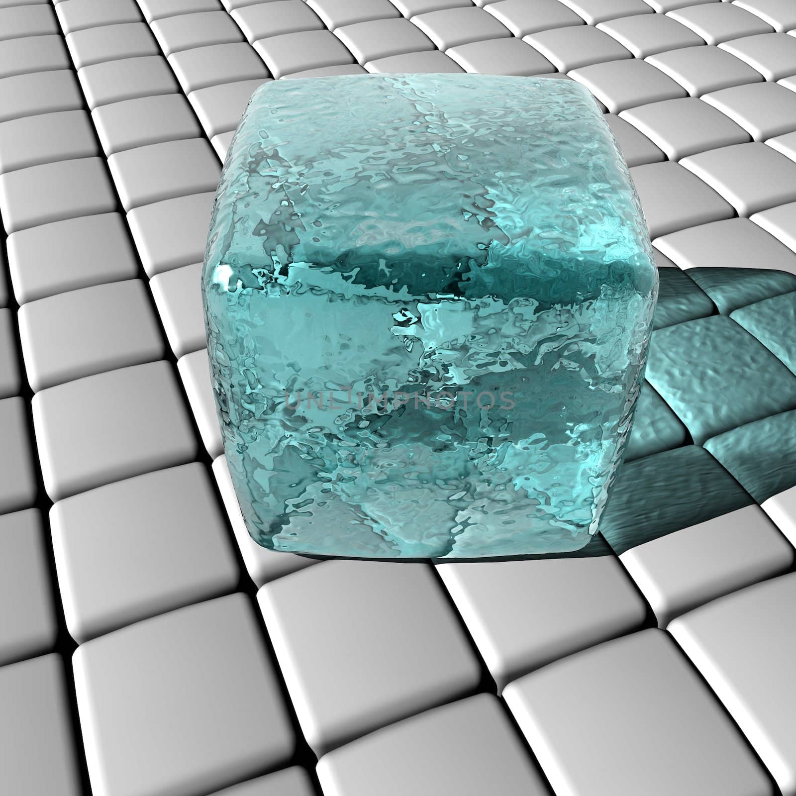 An illustration of a block of ice on a 3D grid.