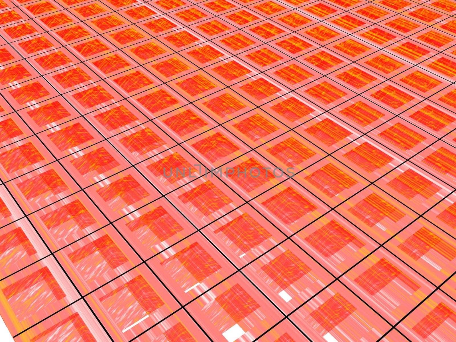 3D illustration of a grid made of blue squares.