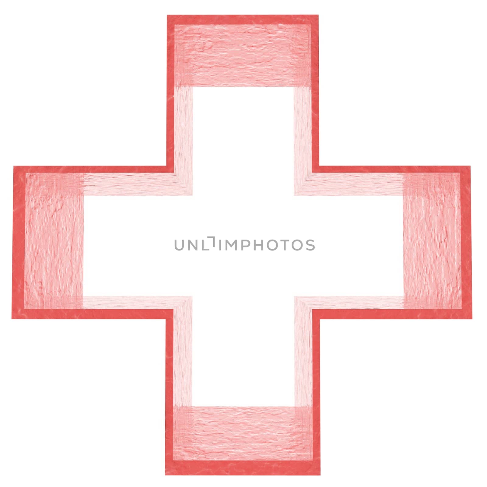 An illustration of a red cross on a white background.