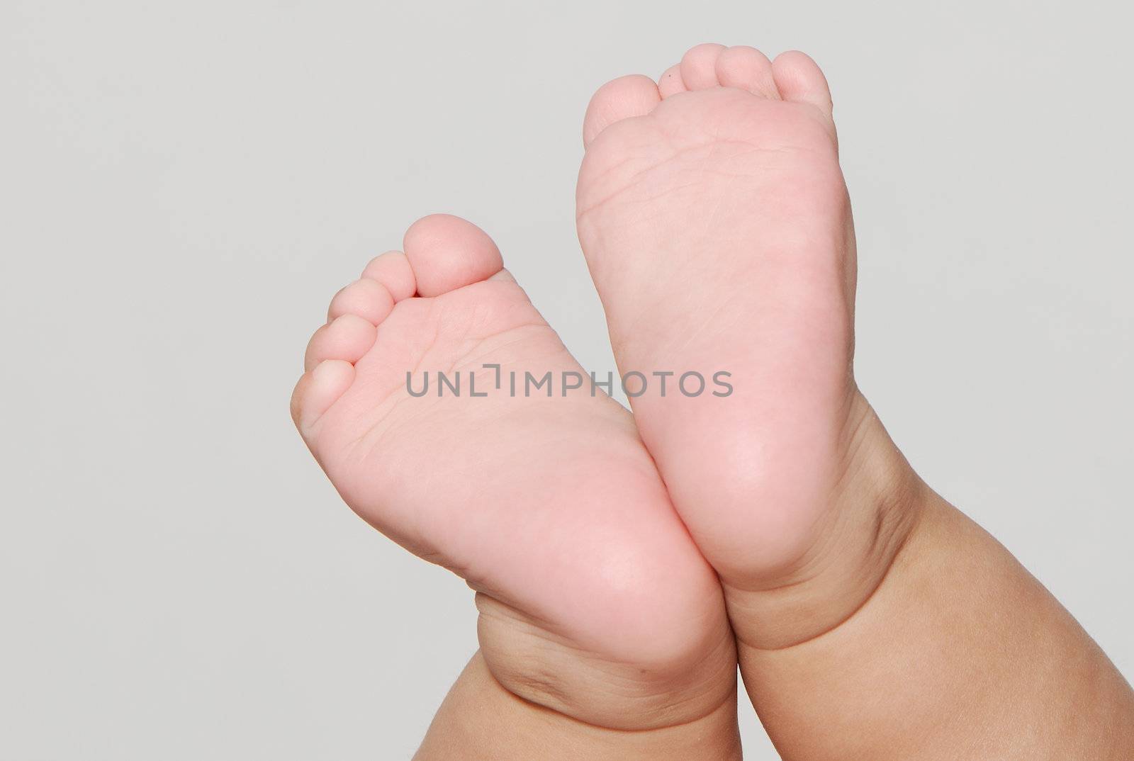 Legs of the baby on a light background