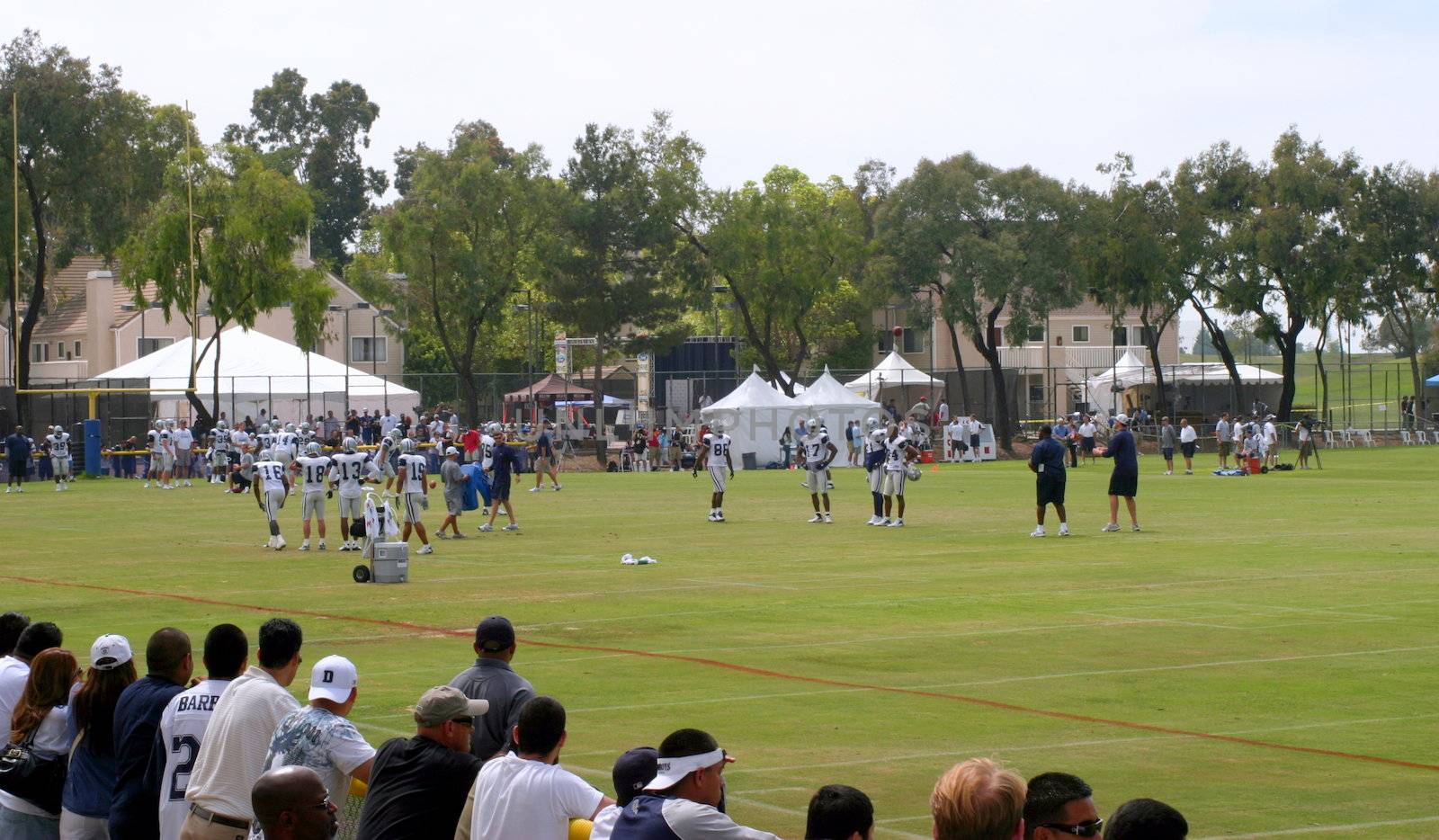 The Dallas Cowboys at their 2008 summer training camp in Oxnard, CA during a training session working out.