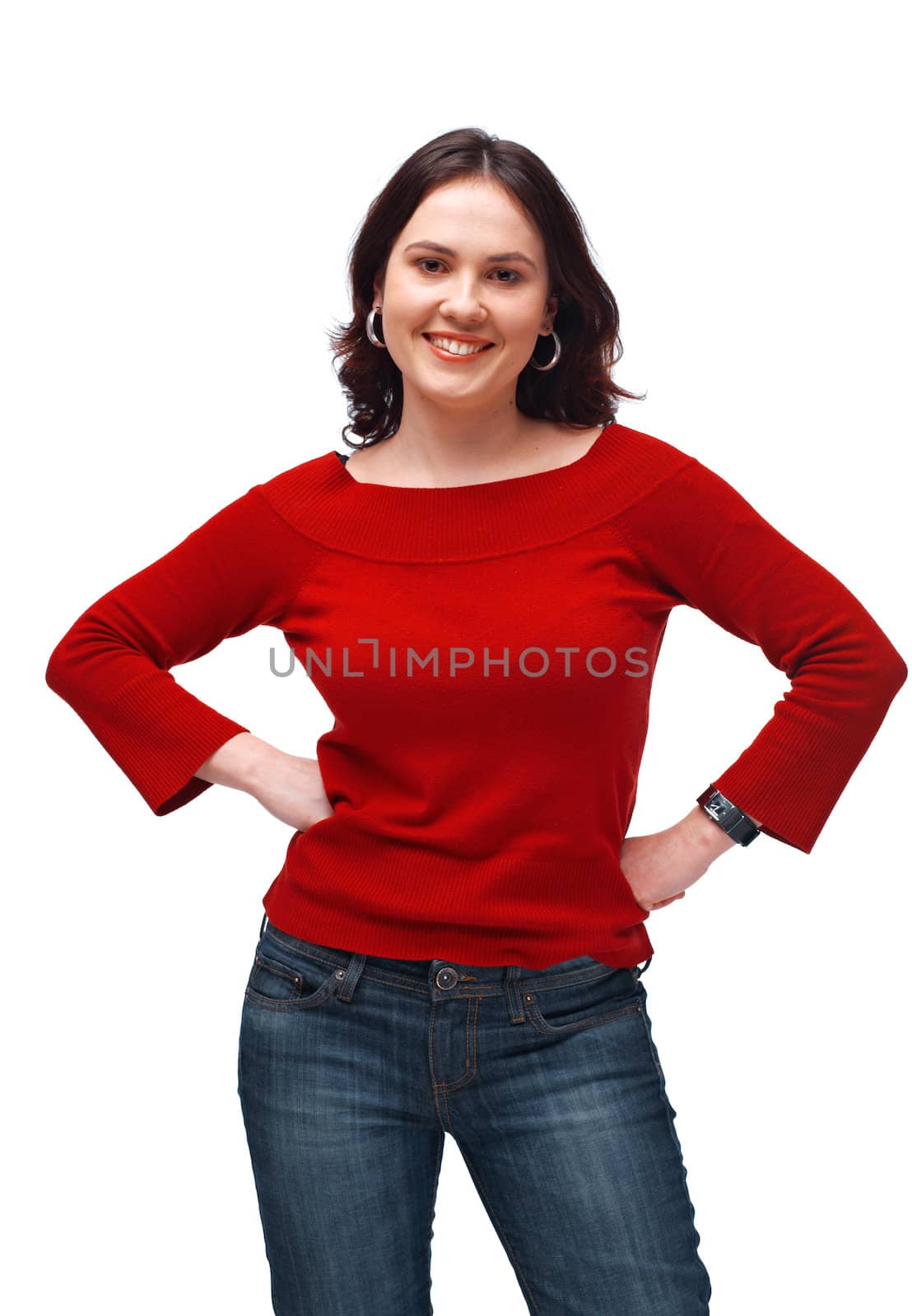 Portrait of an elegant young woman posing against white background 