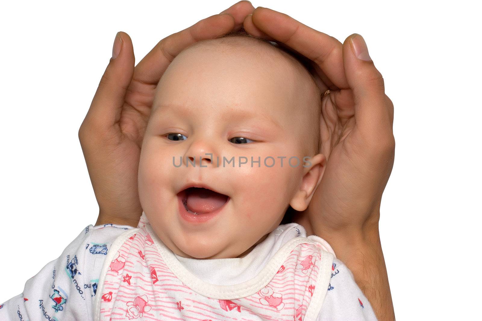 Little girl in father's hands with clipping path