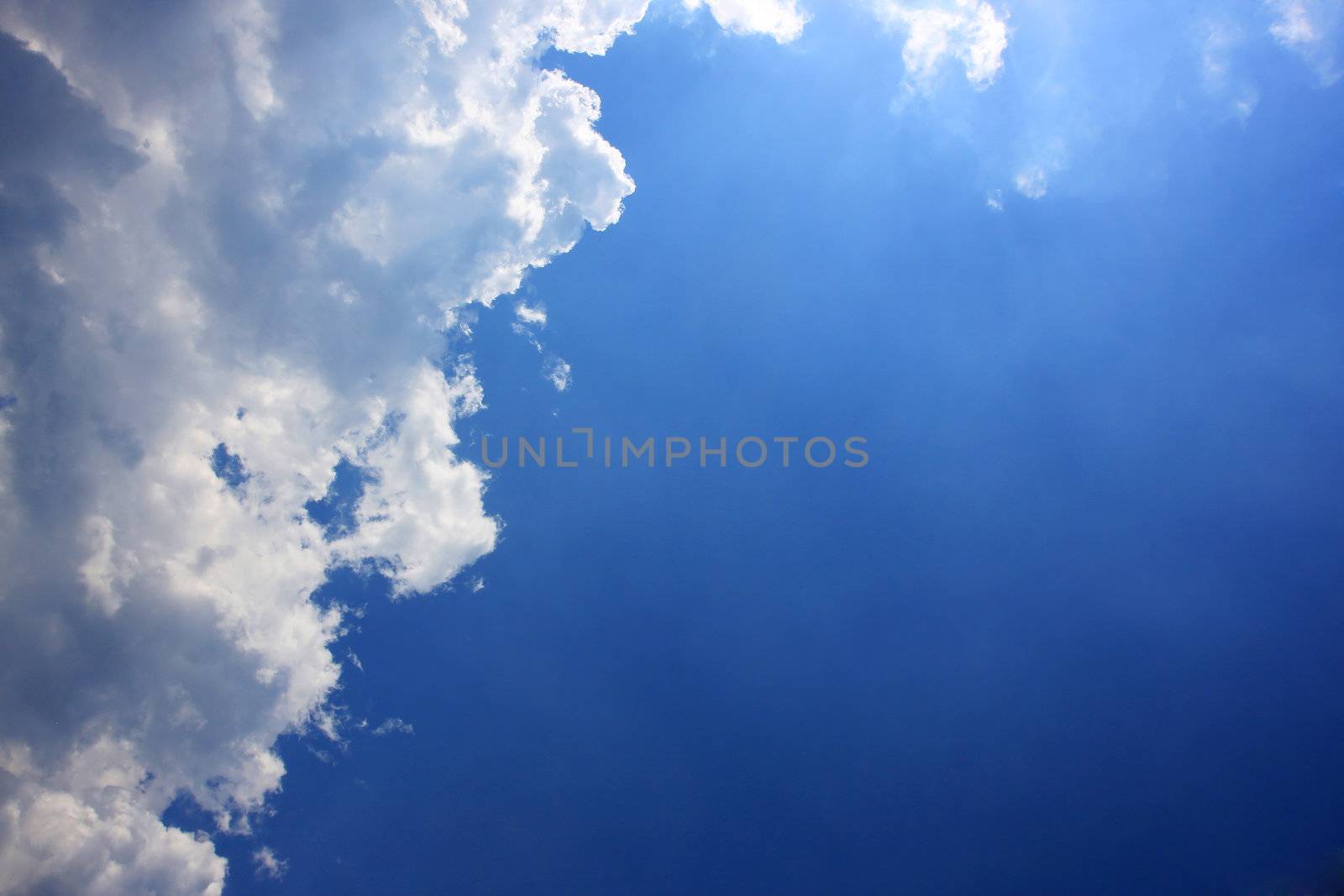 clouds on a blue sky, great copy space, great for backgrounds or messages