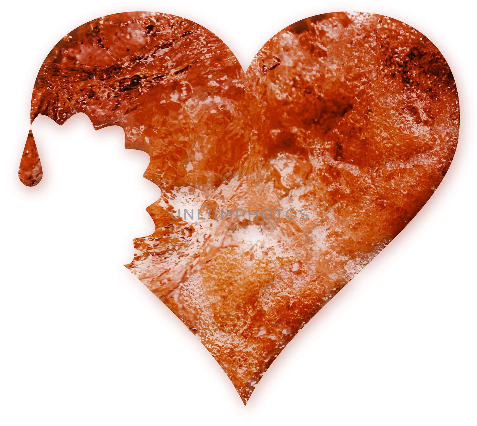 The damaged red heart on a white background