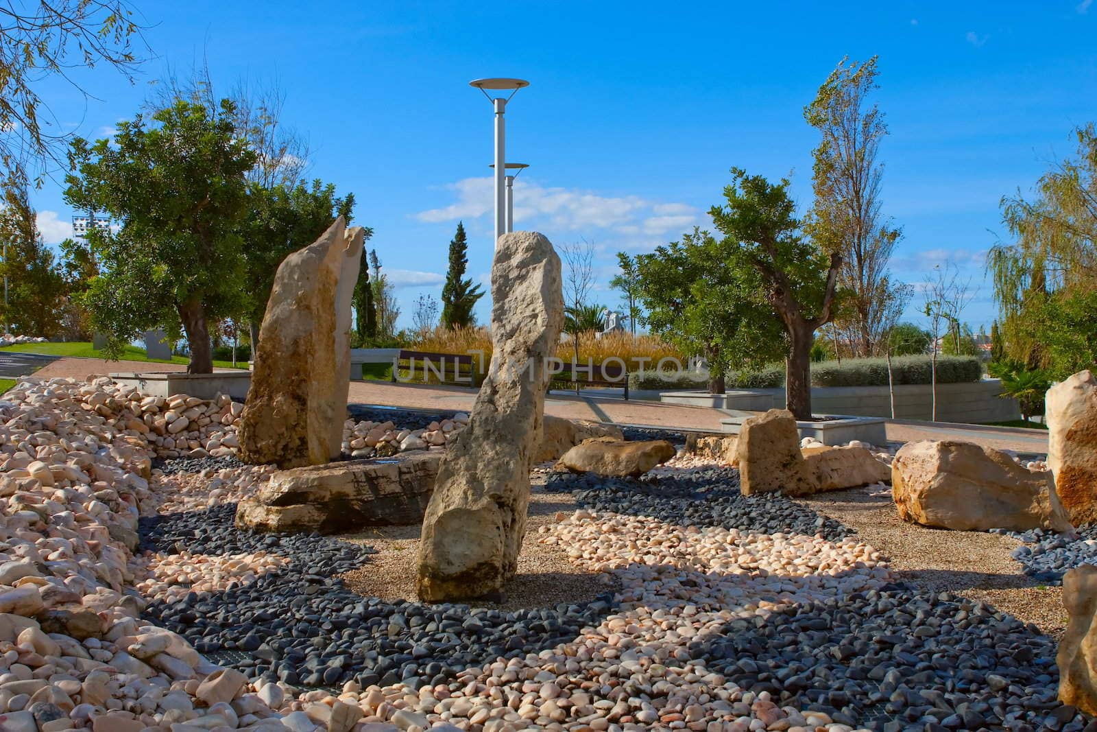 A city park with trees