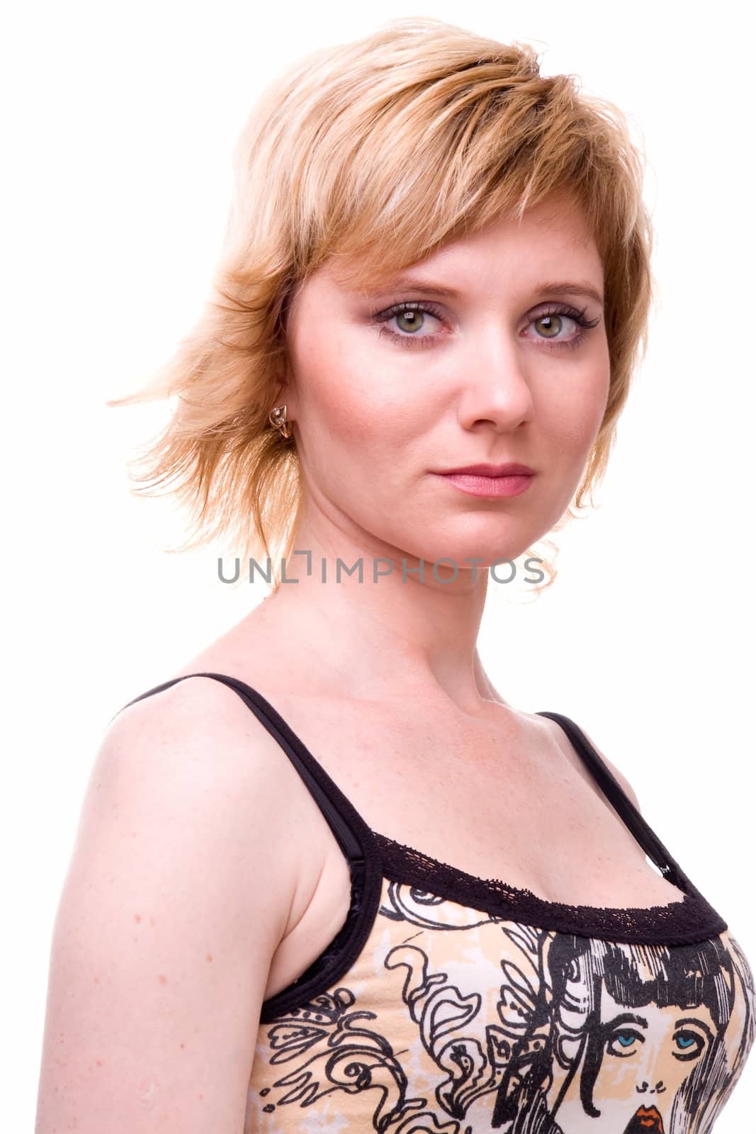 Female portrait. The beautiful woman on a white background.