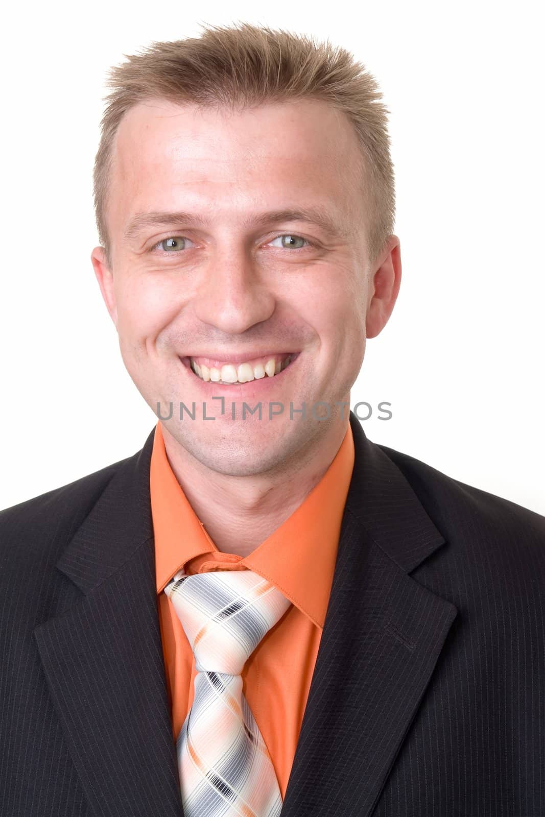 beautiful smiling man close up on a white background