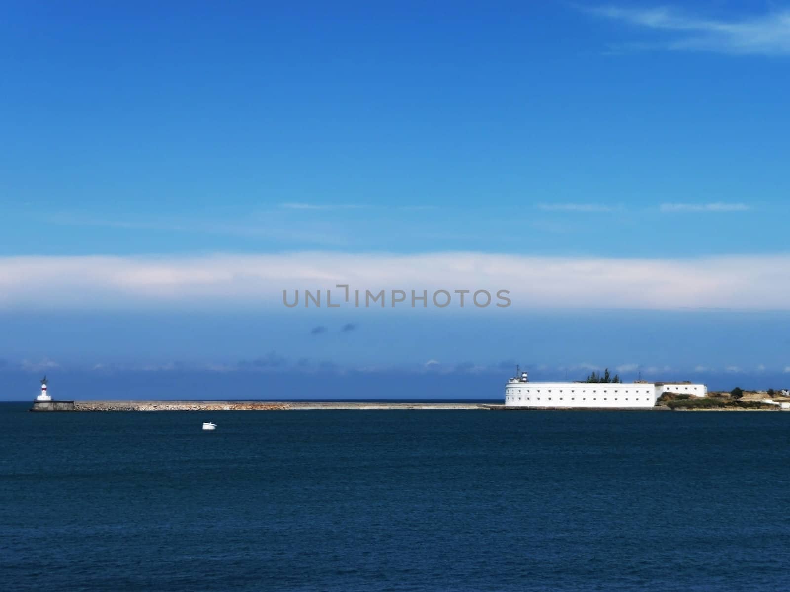 Sevastopol - Konstantinovsky ravelin and a pier with a beacon on an input in a bay