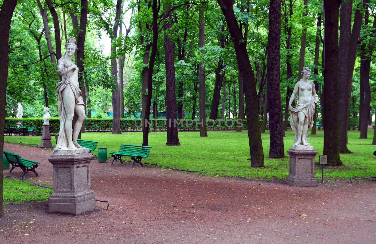 Summer gardens park in Saint Petersburg, Russia