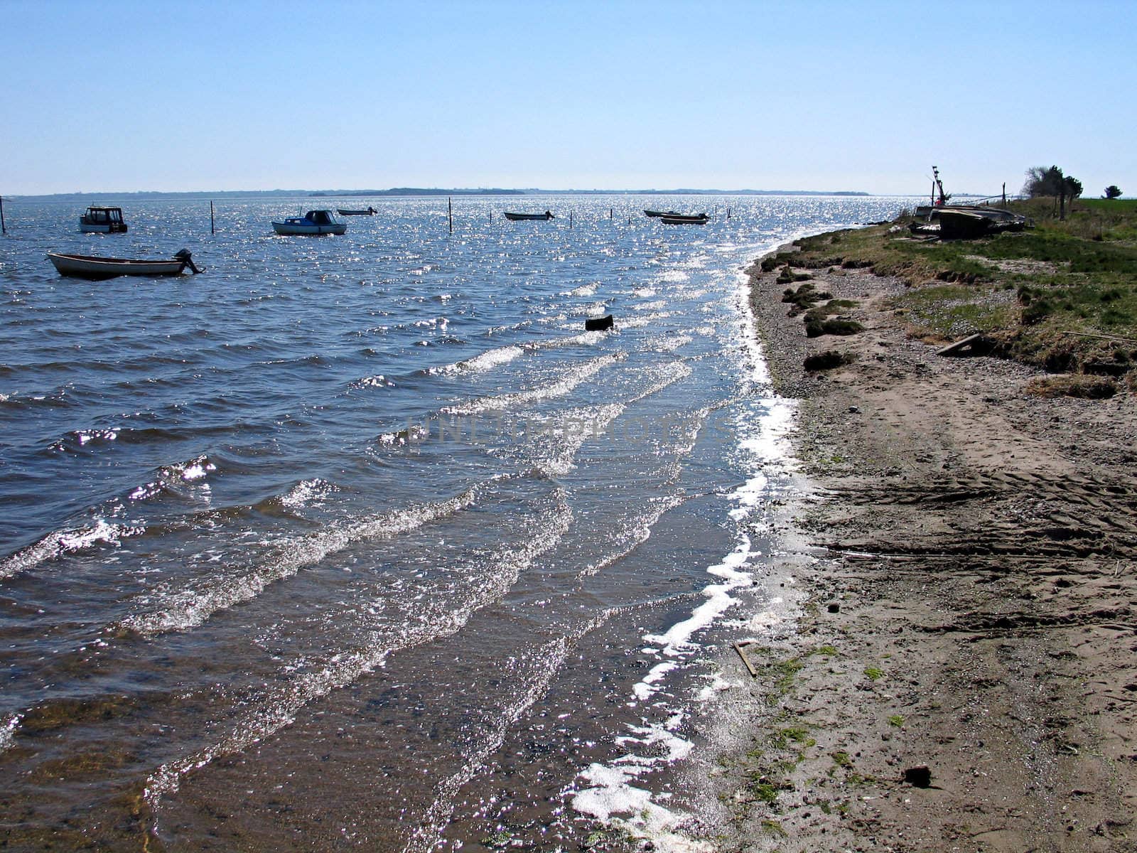 Small fishing port coast beach Funen Denmark