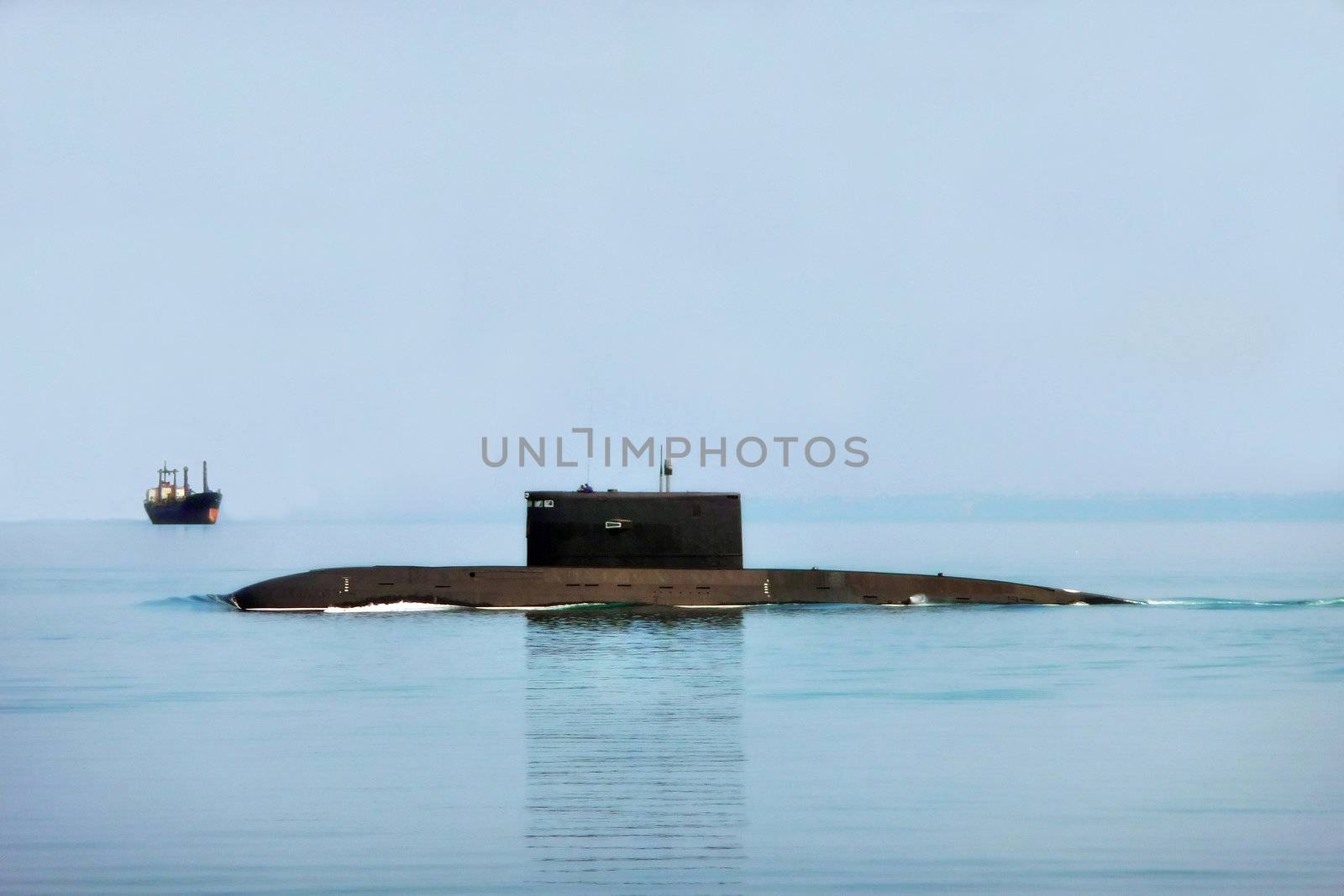 A submarine boat puts out to the high sea