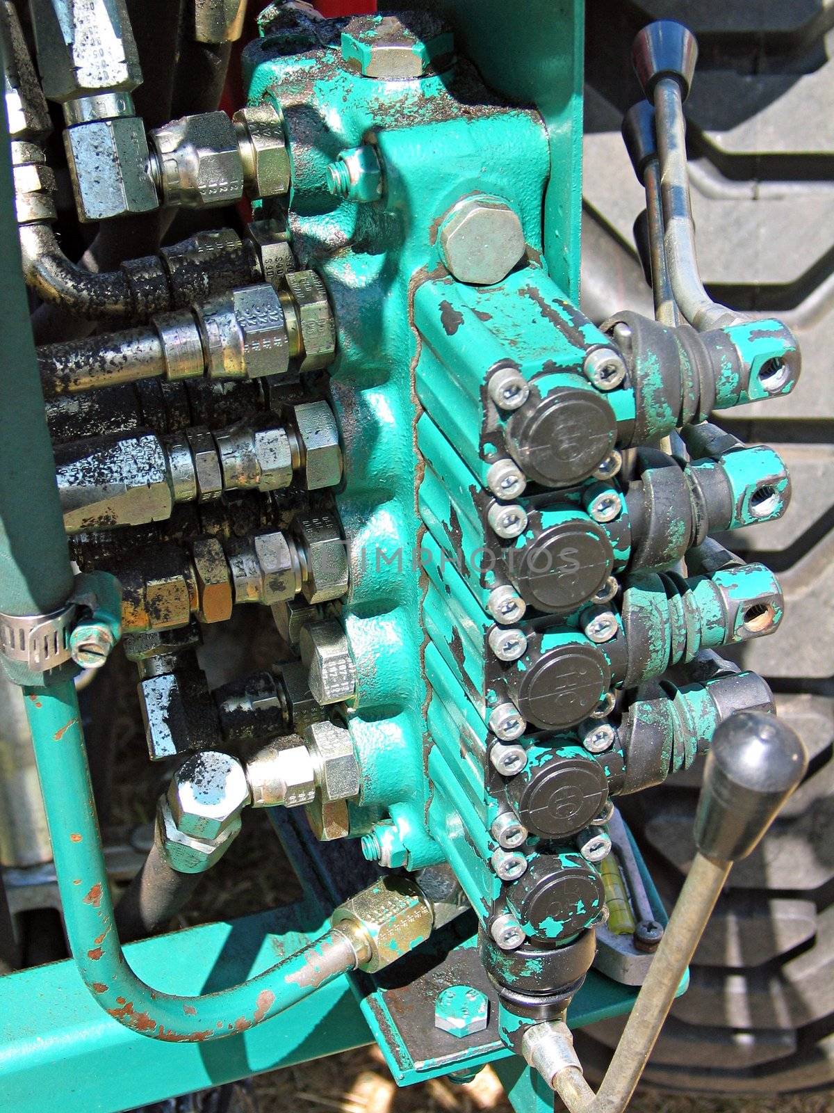 Part of modern hydraulic machinery in close view