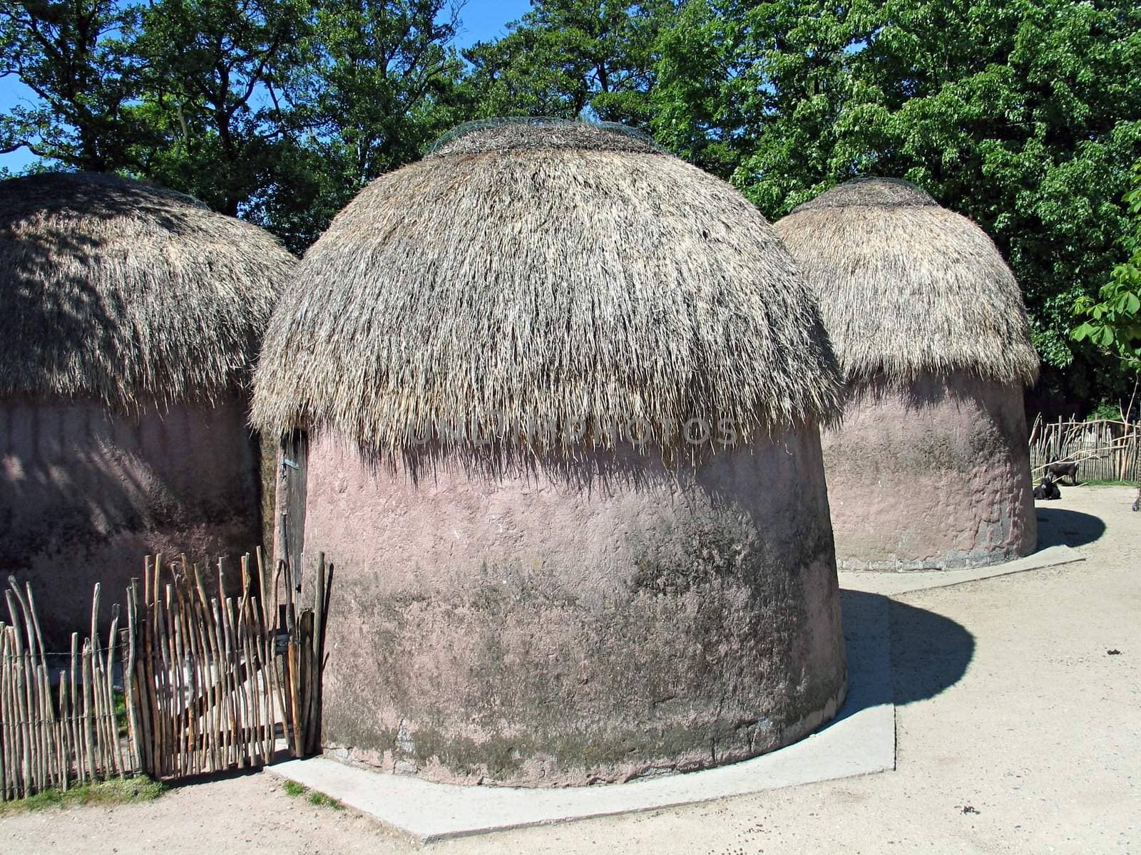 Village in Africa - huts made of mud and straw