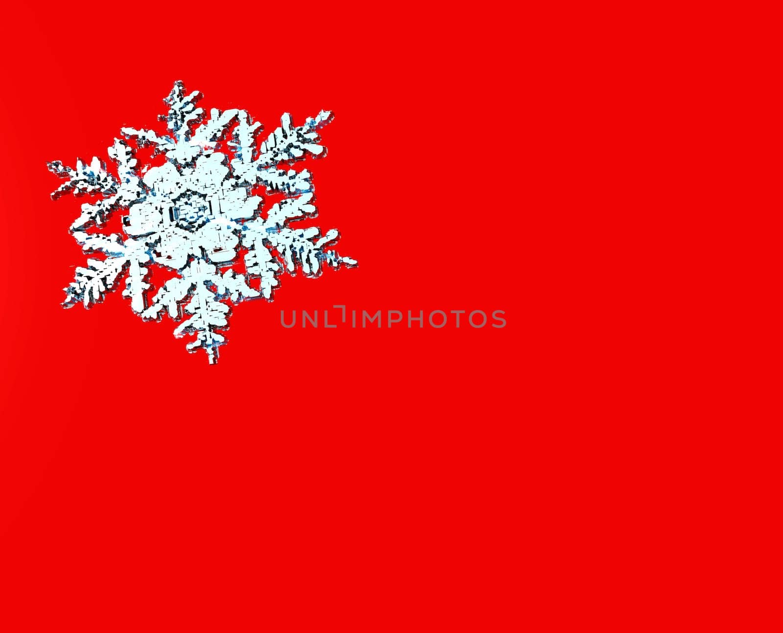 A three-dimensional snow flake on Red.  Designed to be used as a card or poster.