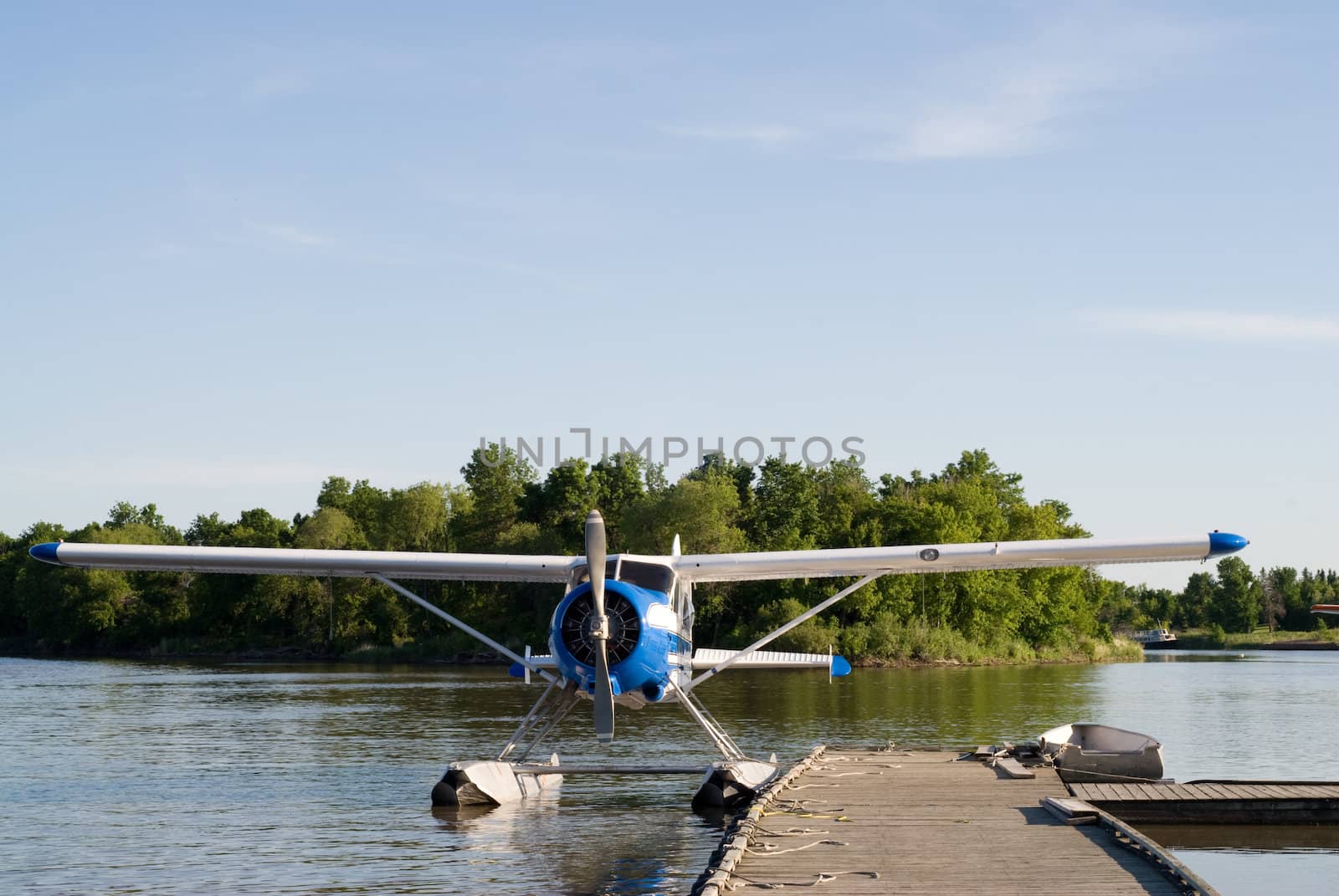 A small water plane prepared for take-off