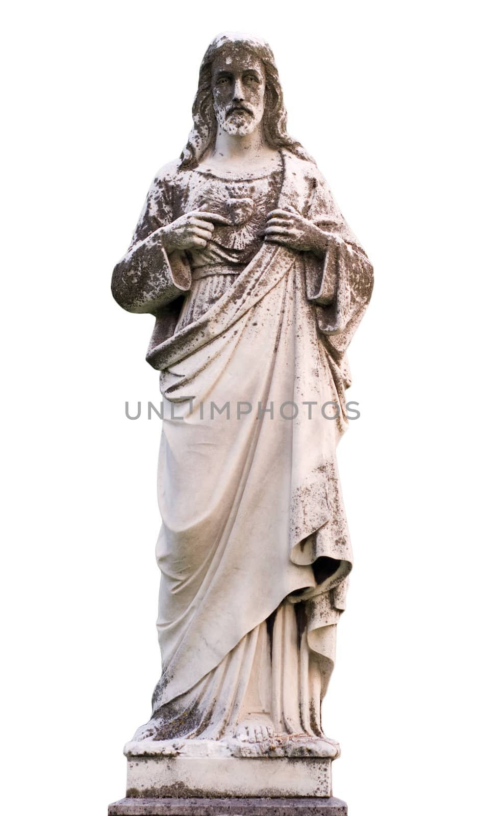 A statue of Jesus Christ isolated on a white background