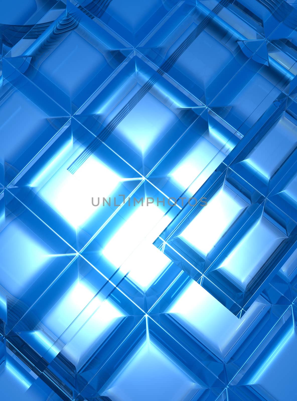 A background illustration of glowing blue squares in a random order.