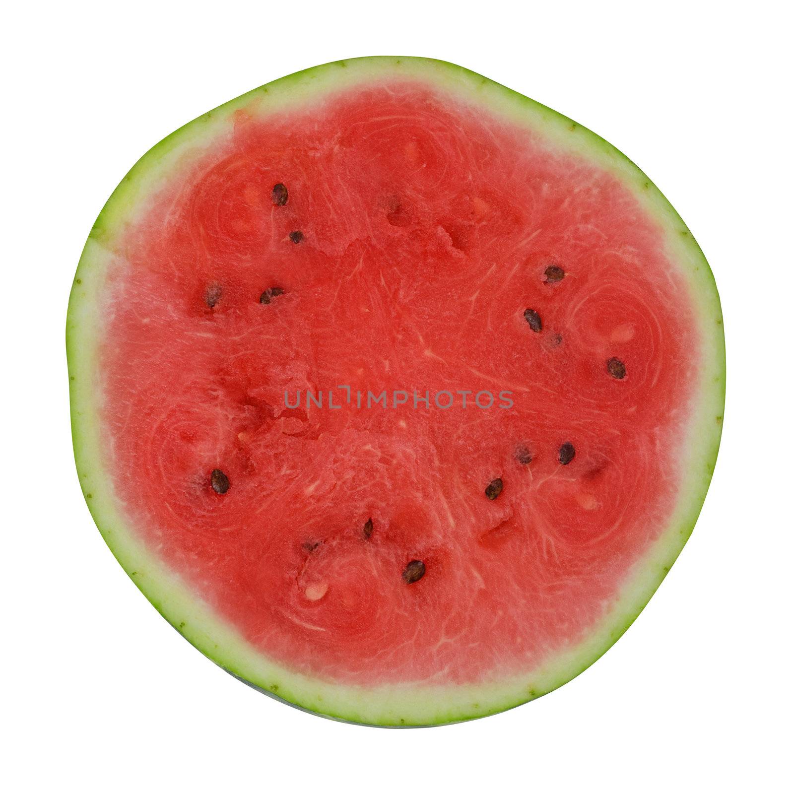 Ripe watermelon with seeds isolated on white