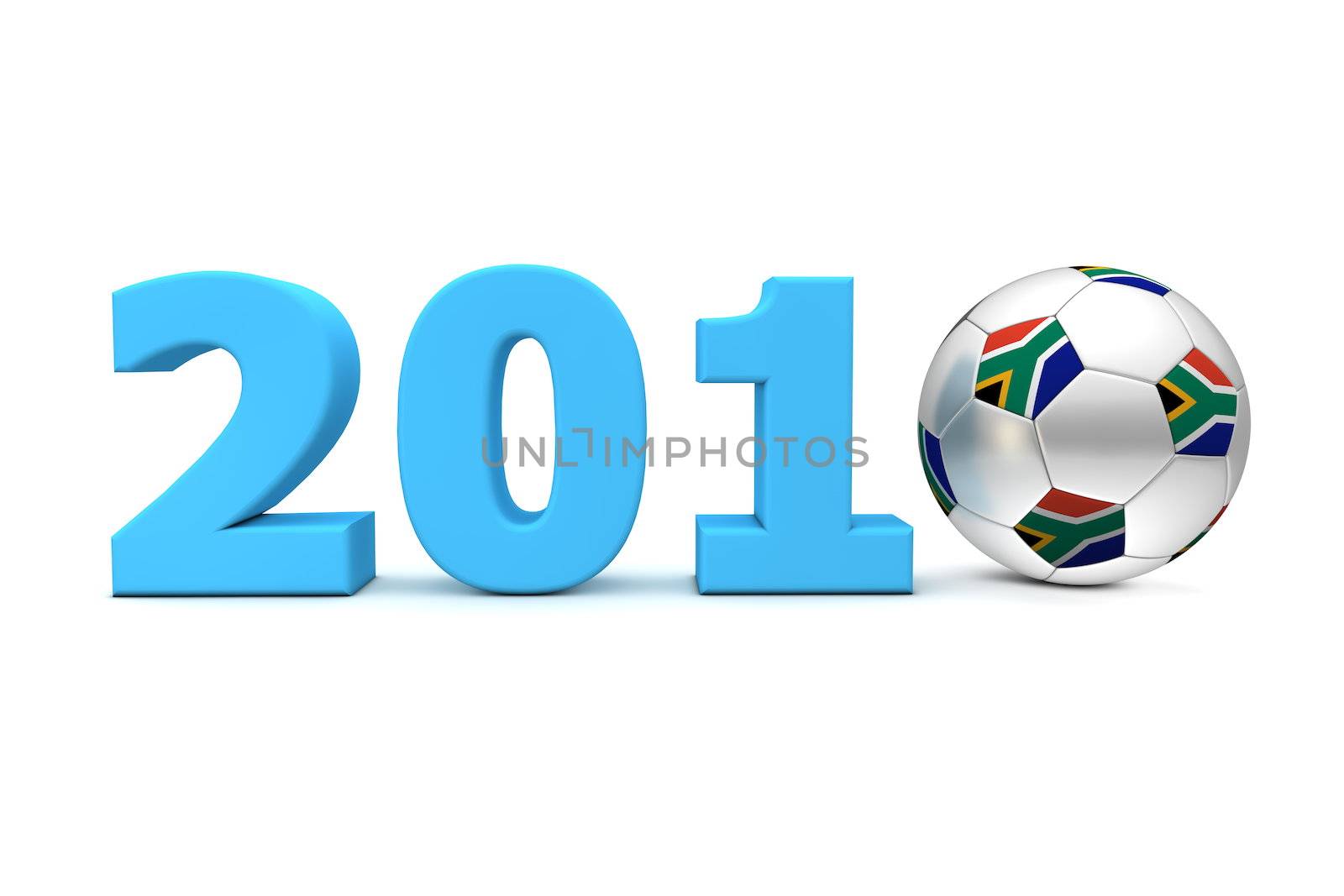 blue date 2010 with a football replacing number 0 - south african flag on the ball
