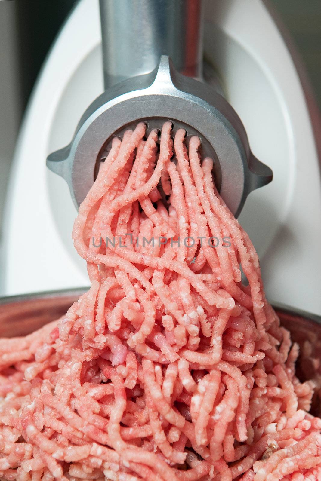 A meat minced by the mincing machine