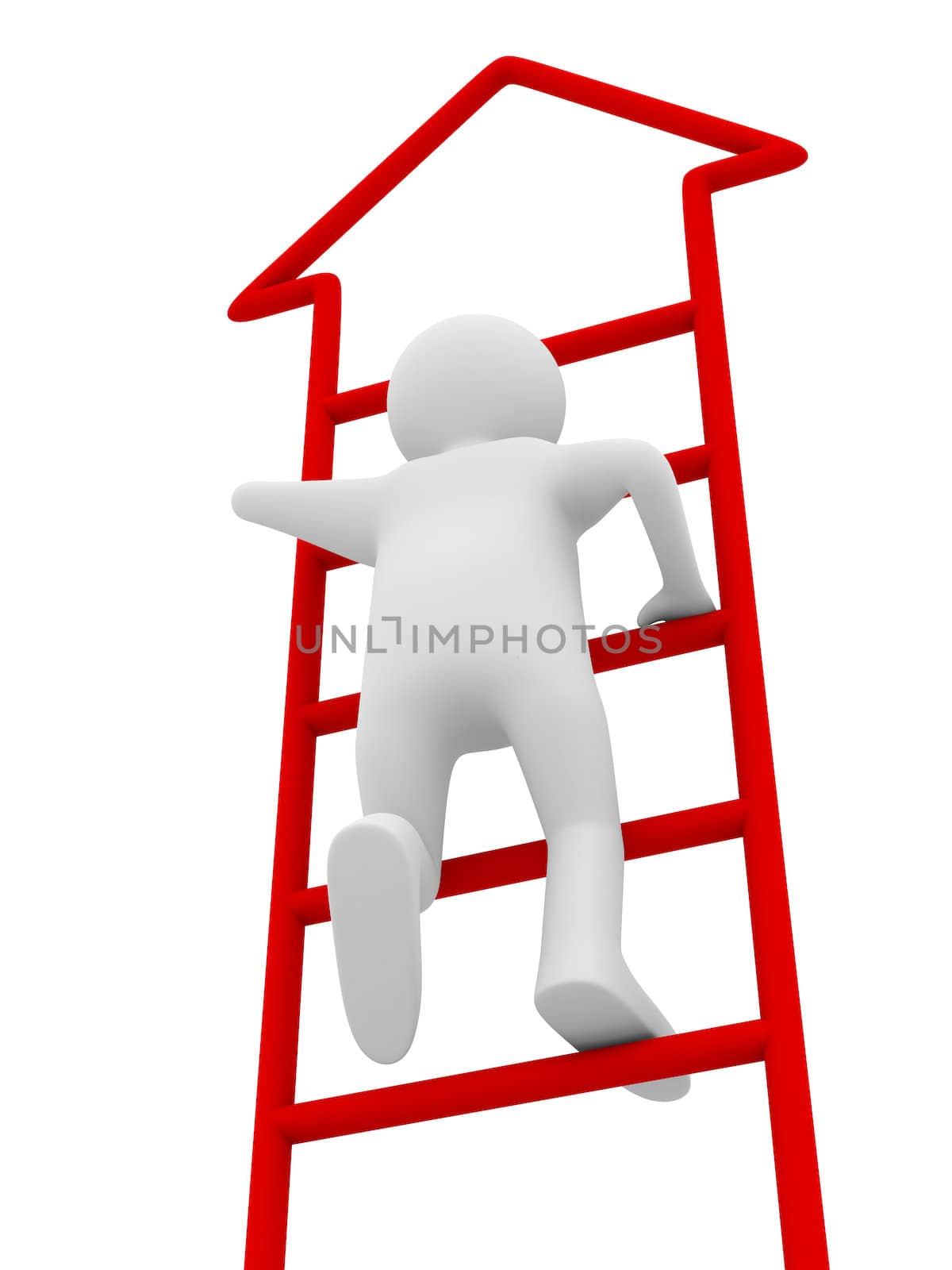 man walks upstairs on white background. Isolated 3D image