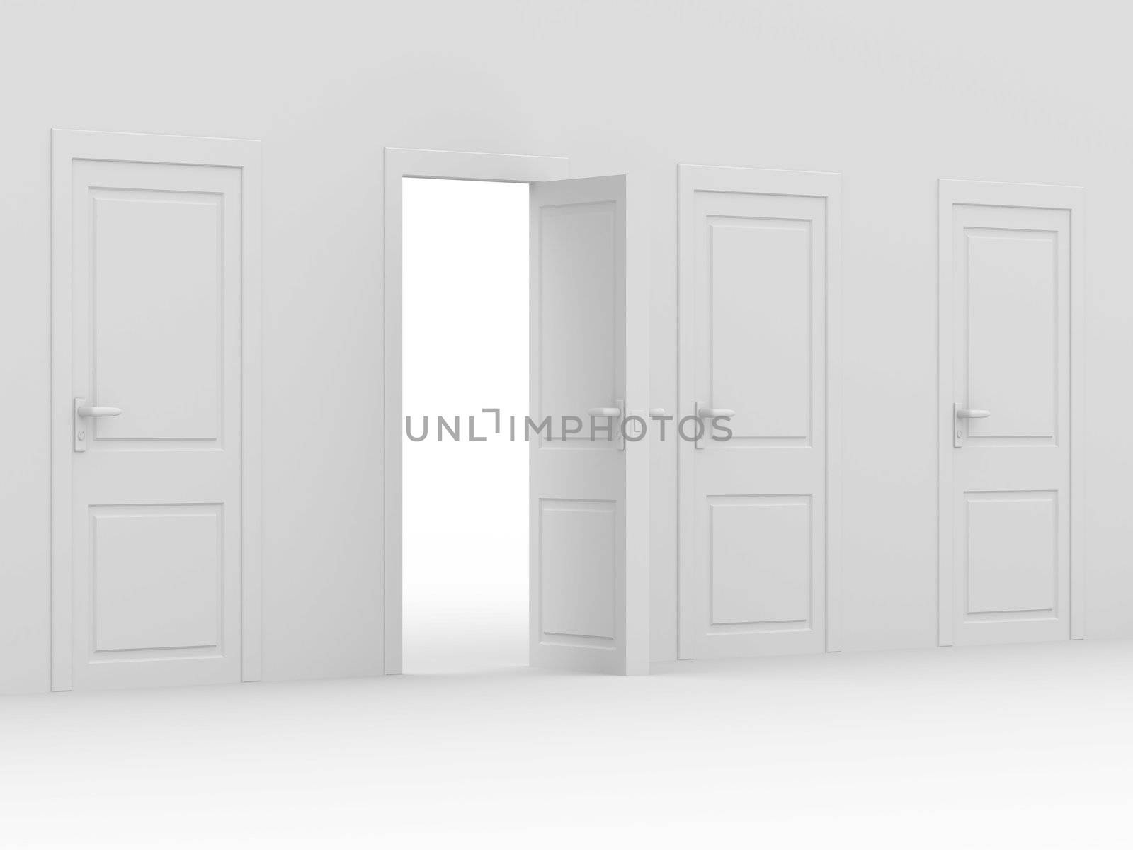 white open door. 3D image. home interior