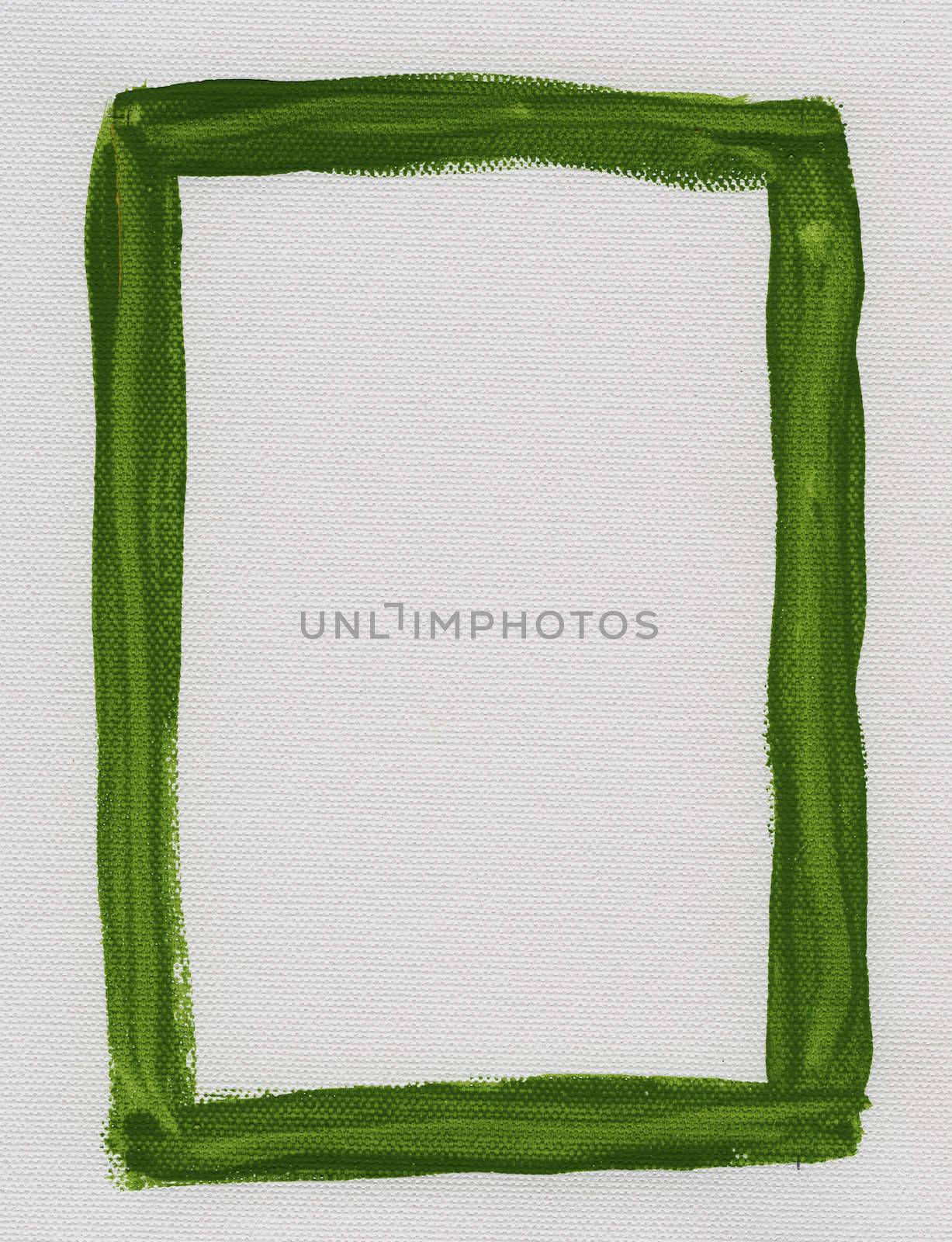 hand painted  green watercolor frame (border) surrounding white blank rectangle on artist canvas with a coarse texture