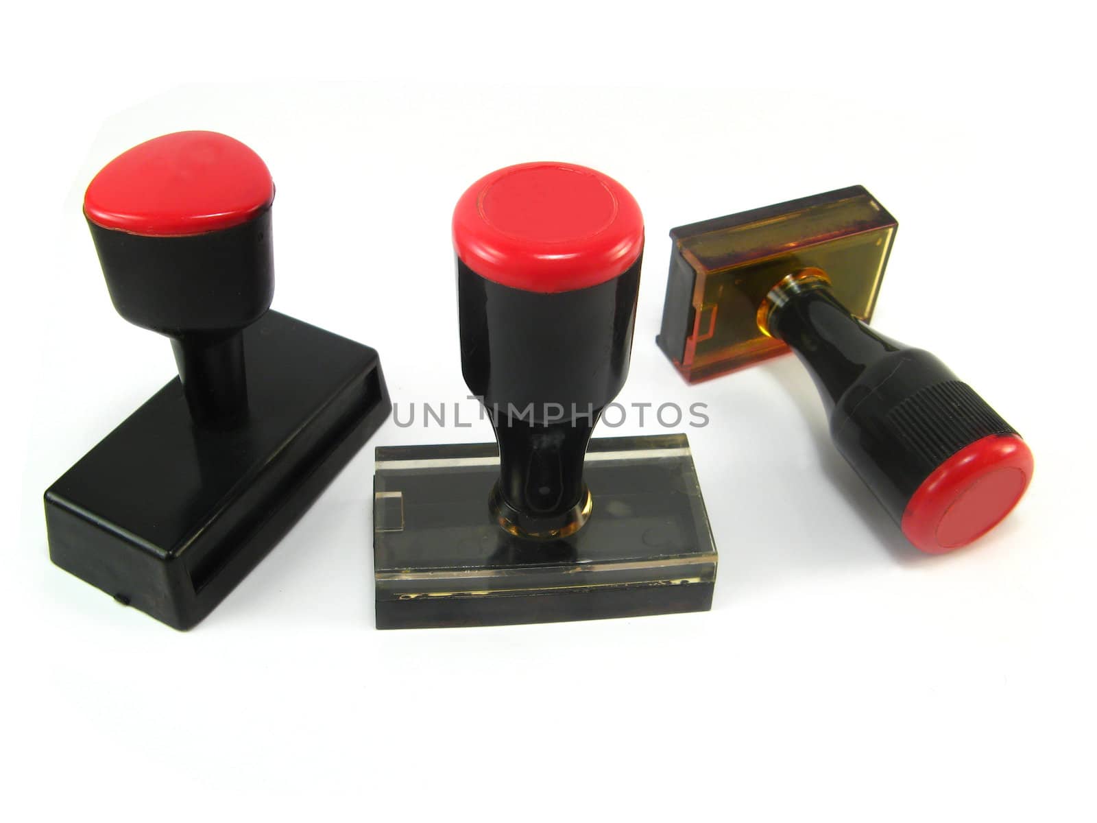 red and black stamps on a white background