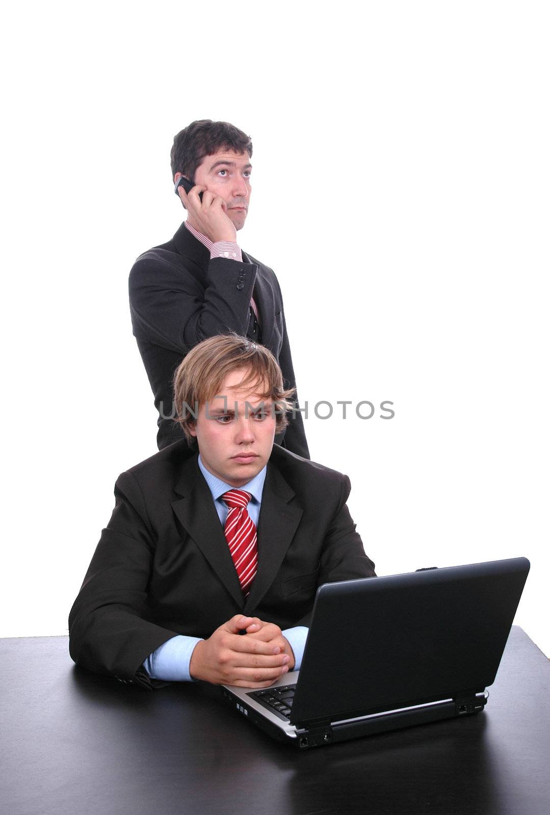 business man working with laptop over white background