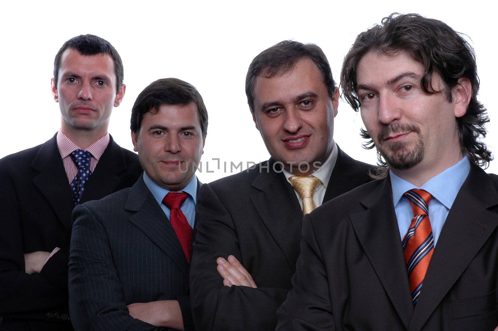 four young business men portrait on white