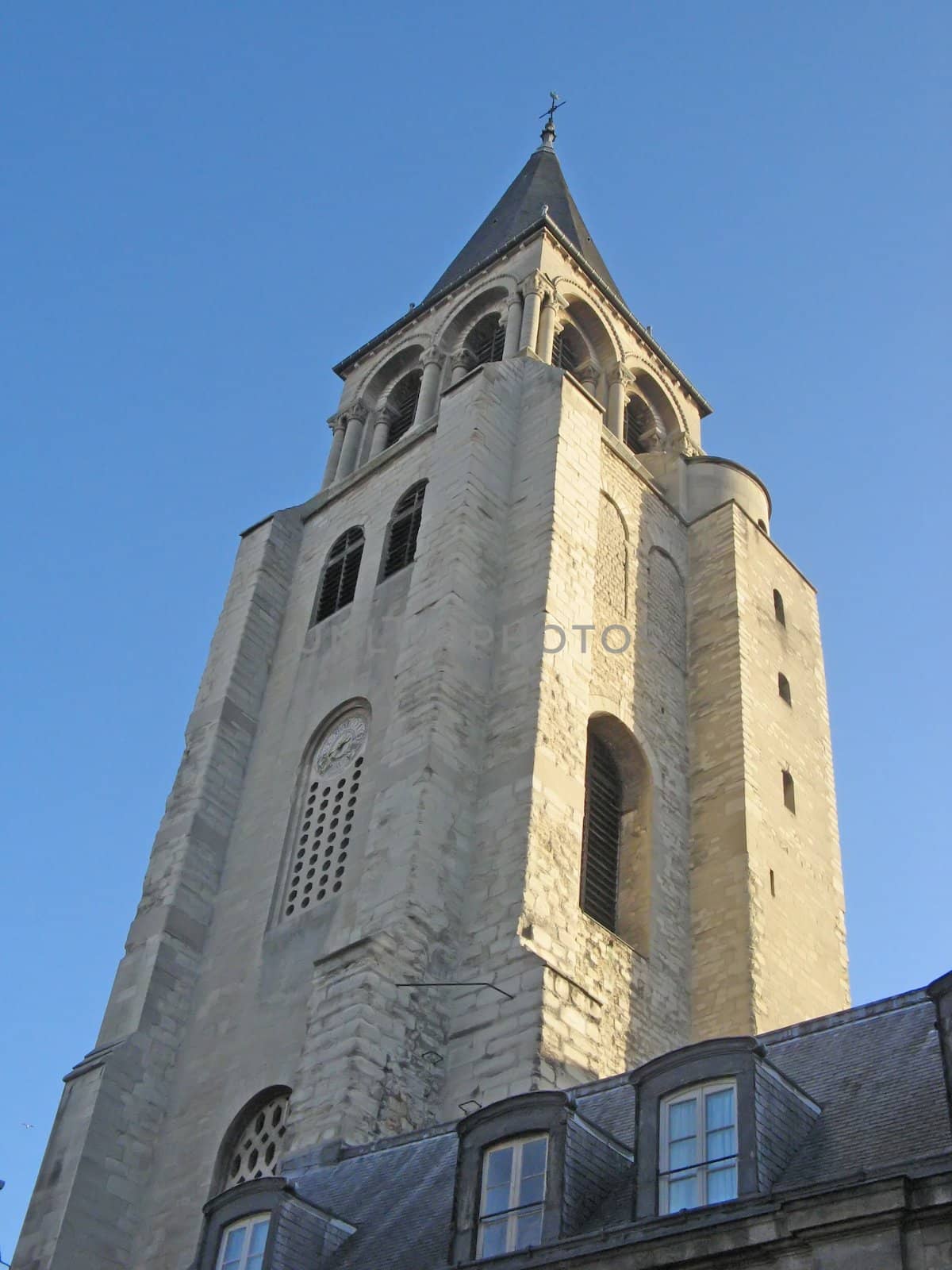 Bell tower of Saint-Germain-des-pres church in Patris