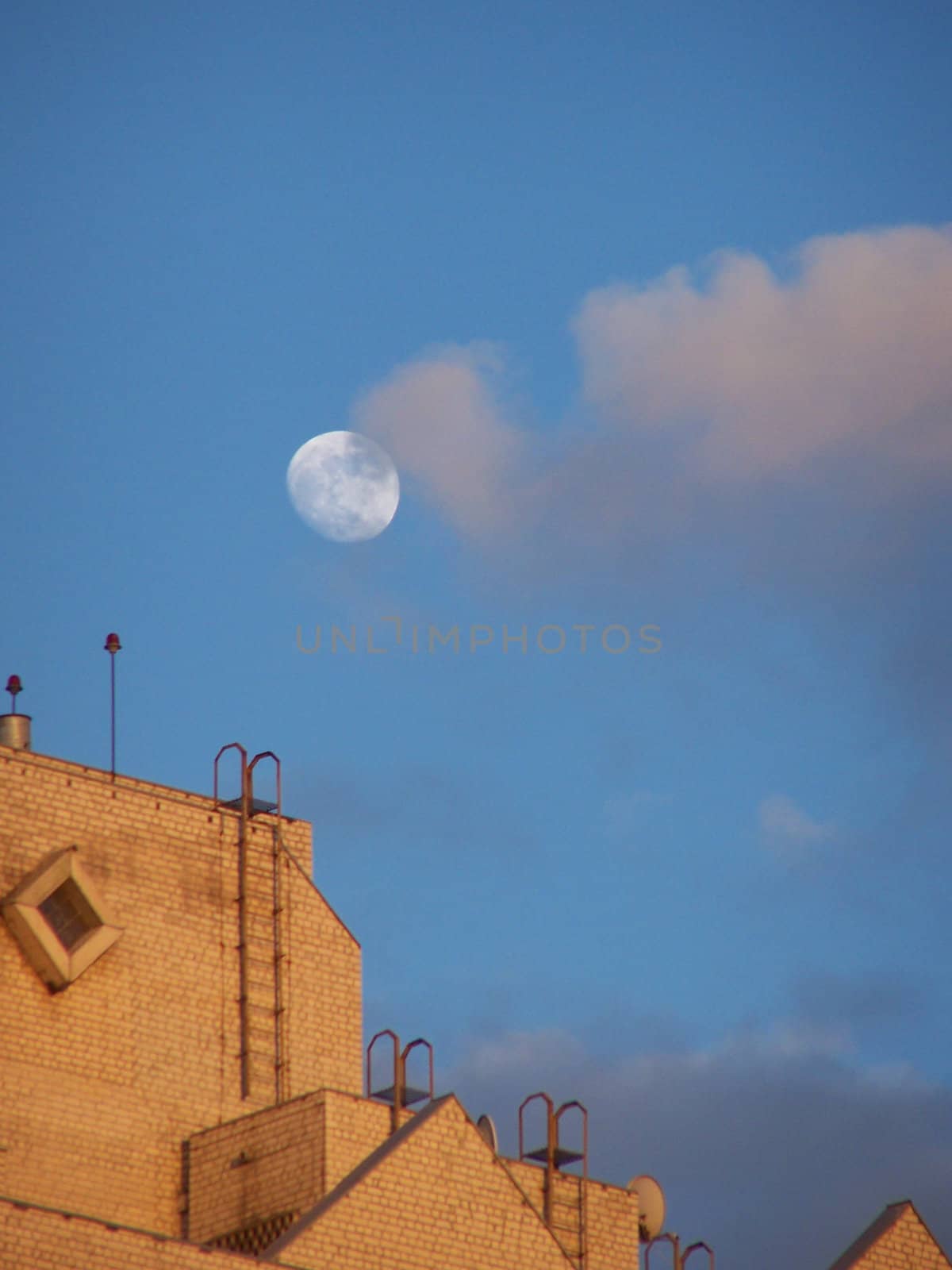 The Moon upon the roof. Evening. Colorful.