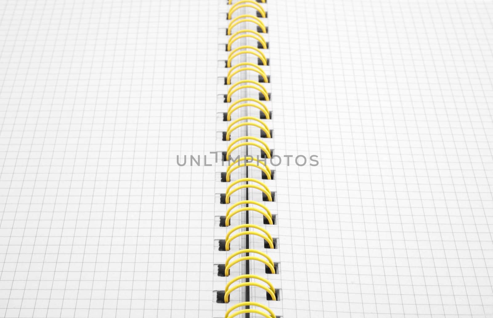 Close up of a spiral bound notebook with yellow spirals