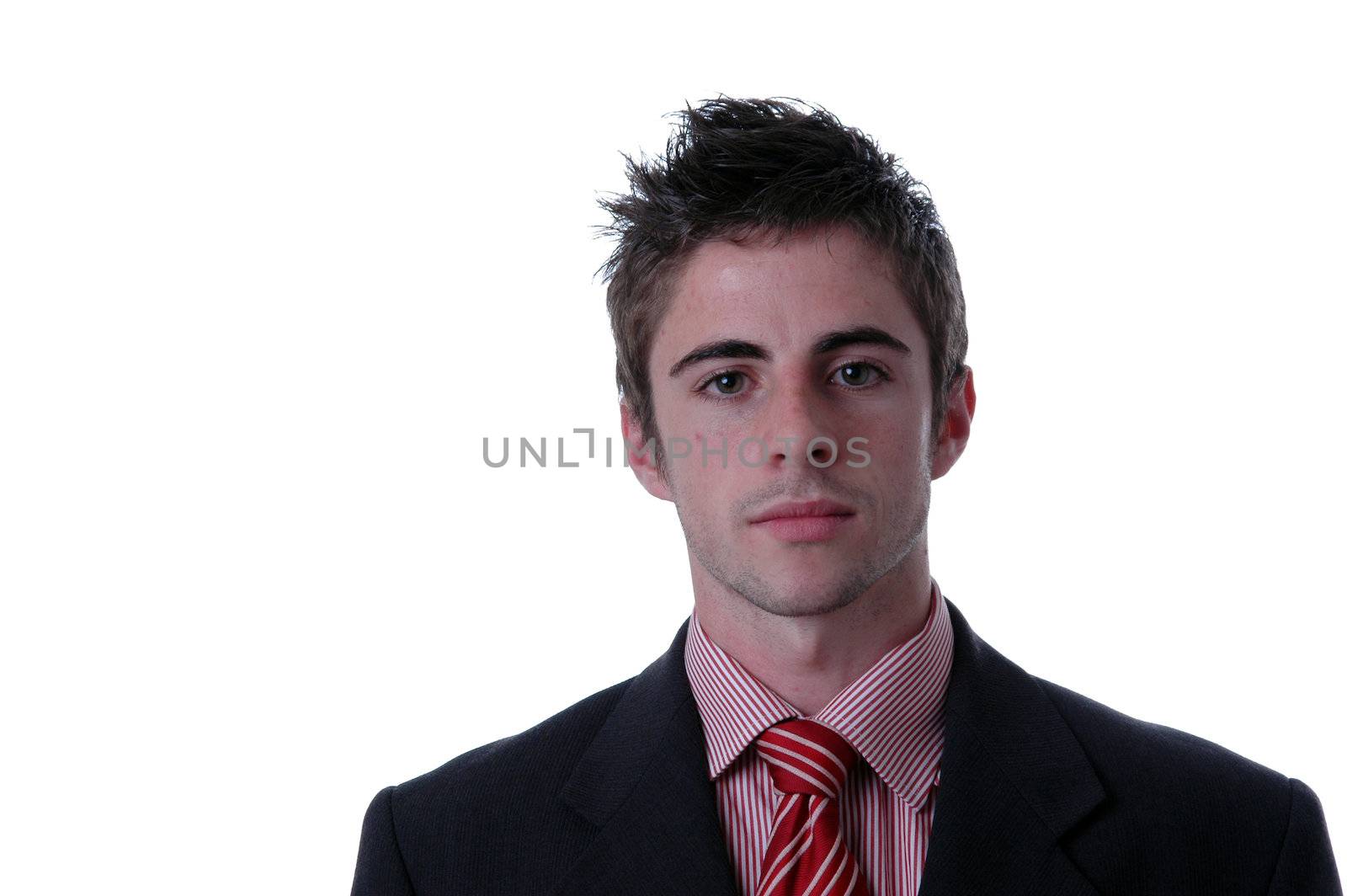 young businessman portrait over white background
