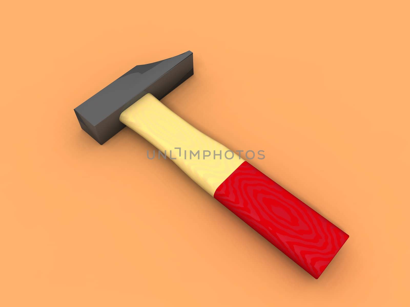 a 3d render of an hammer on orange background