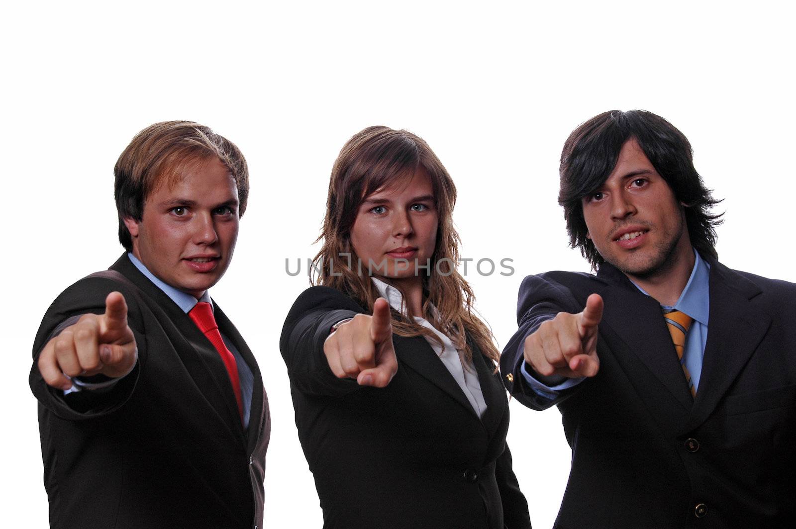 young businessteam pointingto front ove white background by raalves