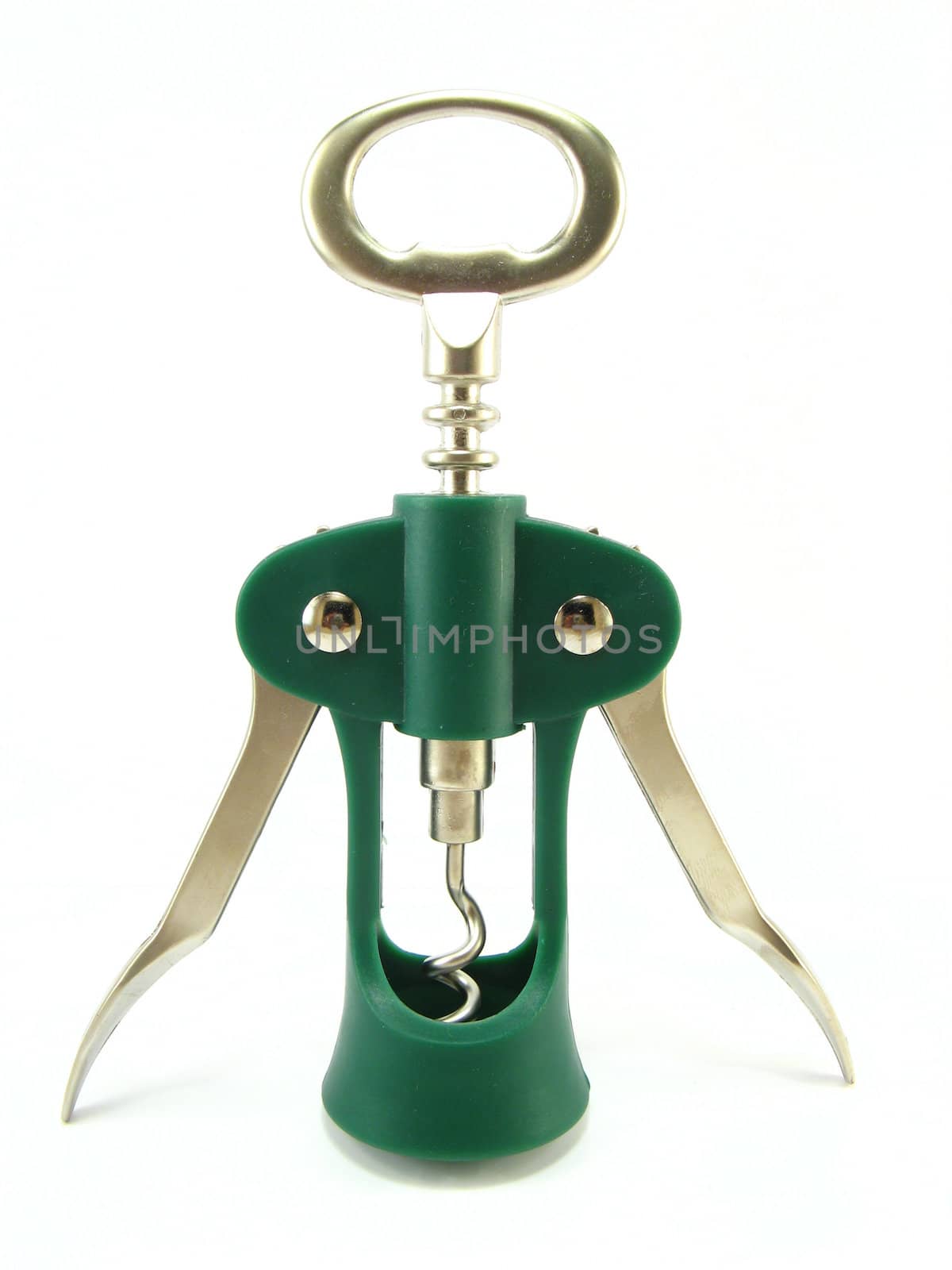 image of a green corkscrew on a white background